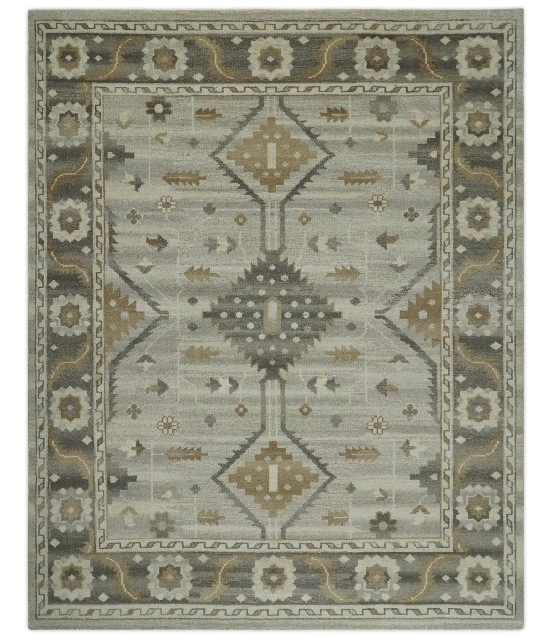 Hand Knotted Ivory, Charcoal and Beige Traditional Floral Multi Size Wool Area Rug - The Rug Decor