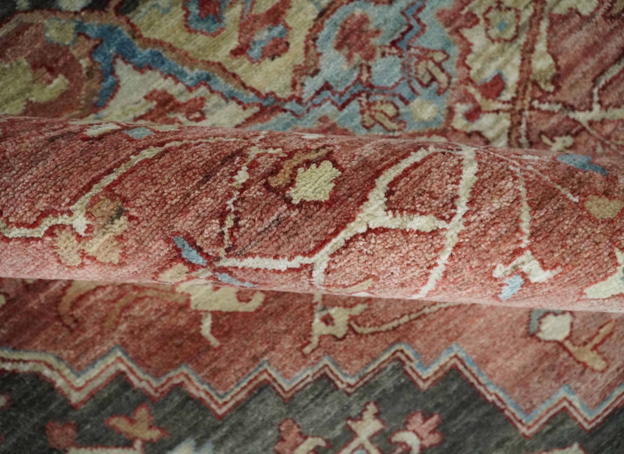 Hand Knotted Ivory, Rust and Blue Antique Persian Heriz Serapi Wool Rug, 5x8, 6x9, 8x10 and 9x12 Living Room Rug | TRD2557 - The Rug Decor