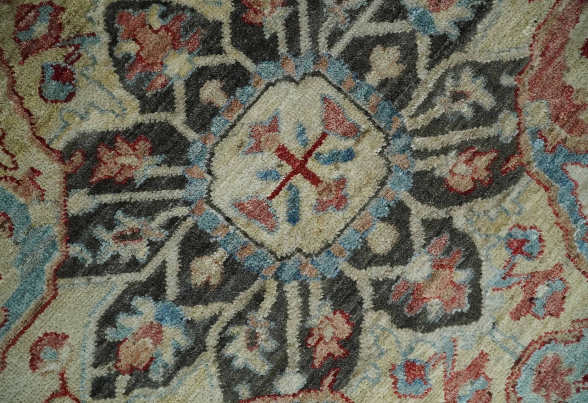 Hand Knotted Ivory, Rust and Blue Antique Persian Heriz Serapi Wool Rug, 5x8, 6x9, 8x10 and 9x12 Living Room Rug | TRD2557 - The Rug Decor