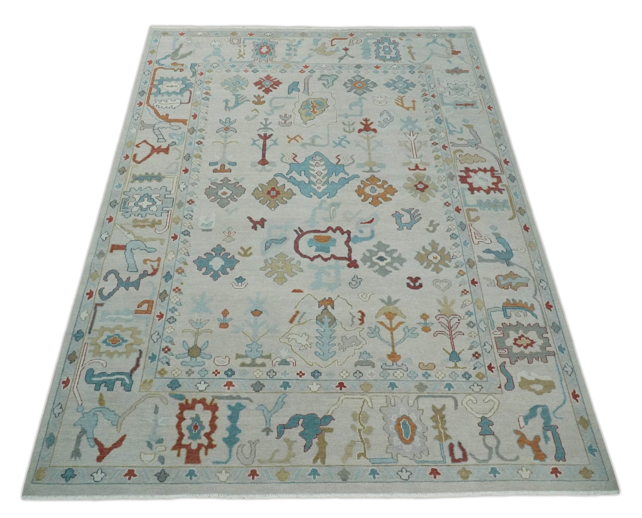 Hand Knotted Ivory Traditional Vintage Style colorful Multi size Oushak Wool Area Rug - The Rug Decor