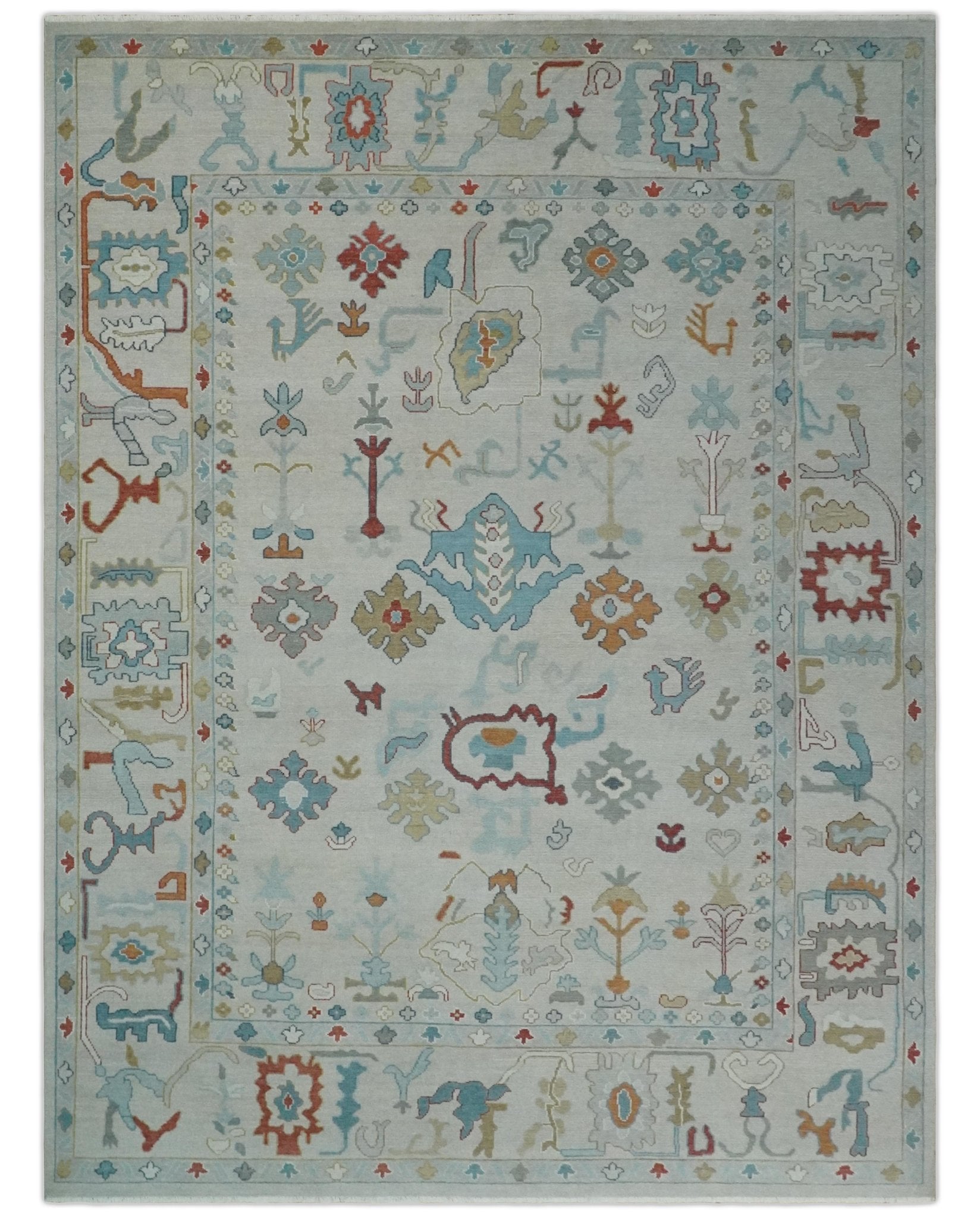 Hand Knotted Ivory Traditional Vintage Style colorful Multi size Oushak Wool Area Rug