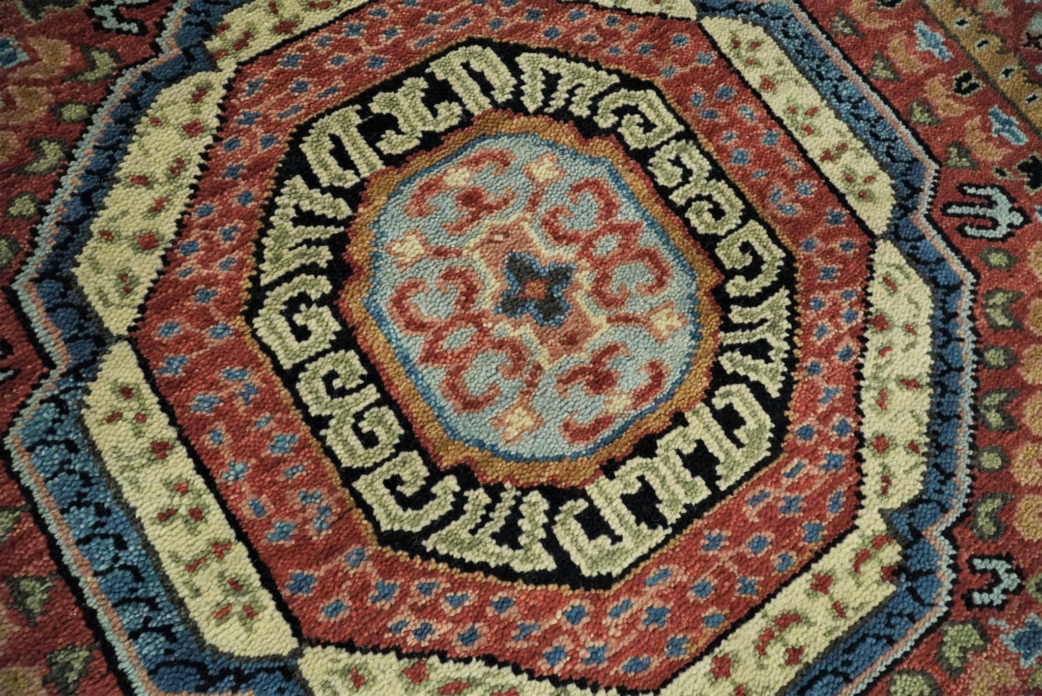 Hand Knotted Kazak Medallion 8x10 Rust and Black Traditional Persian Rug | TRDCP103810 - The Rug Decor