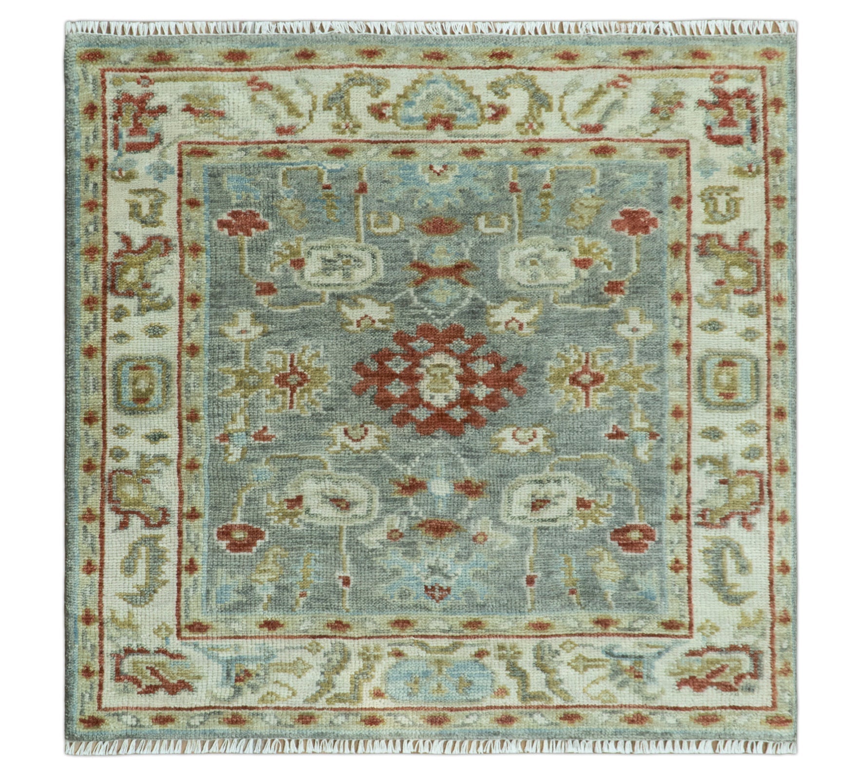 Hand Knotted Living Room Rug Charcoal, Red and Beige Traditional Vintage Style Custom Made Wool Area Rug - The Rug Decor
