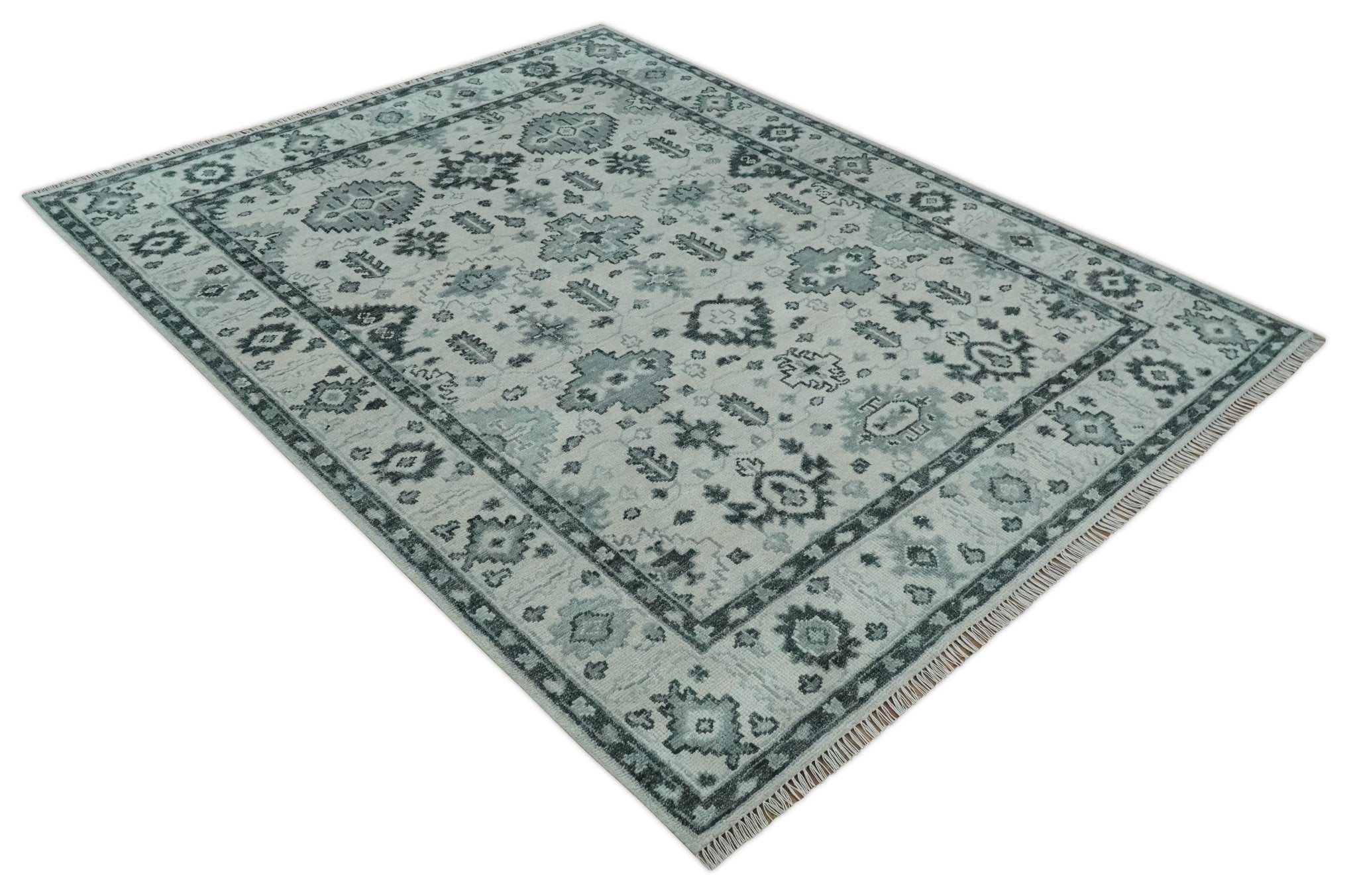 Hand Knotted Multi size 8x10 Ivory, Silver and Charcoal Antique Turkish Oushak Wool Area Rug | TRD2790 - The Rug Decor