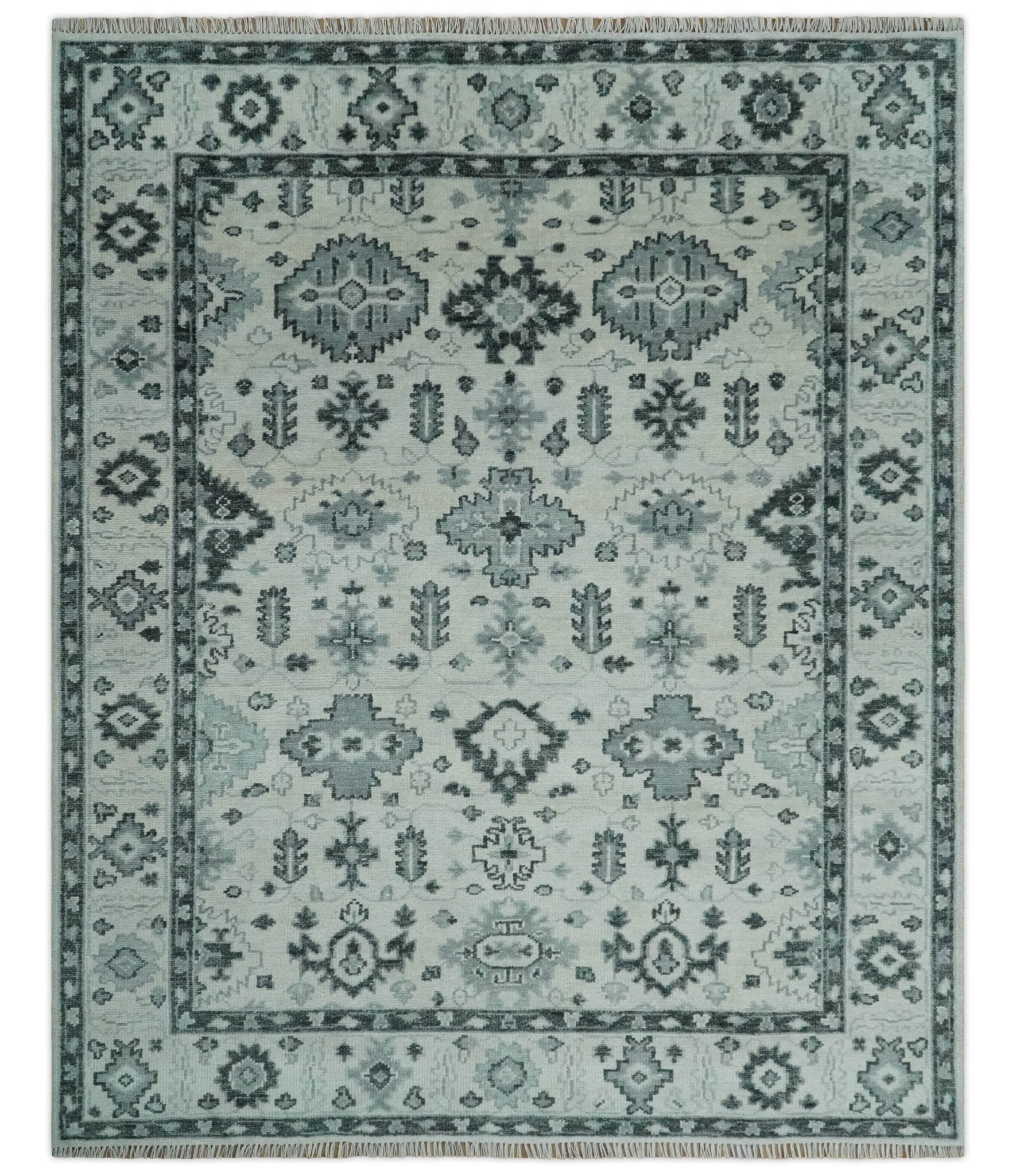 Hand Knotted Multi size 8x10 Ivory, Silver and Charcoal Antique Turkish Oushak Wool Area Rug | TRD2790 - The Rug Decor