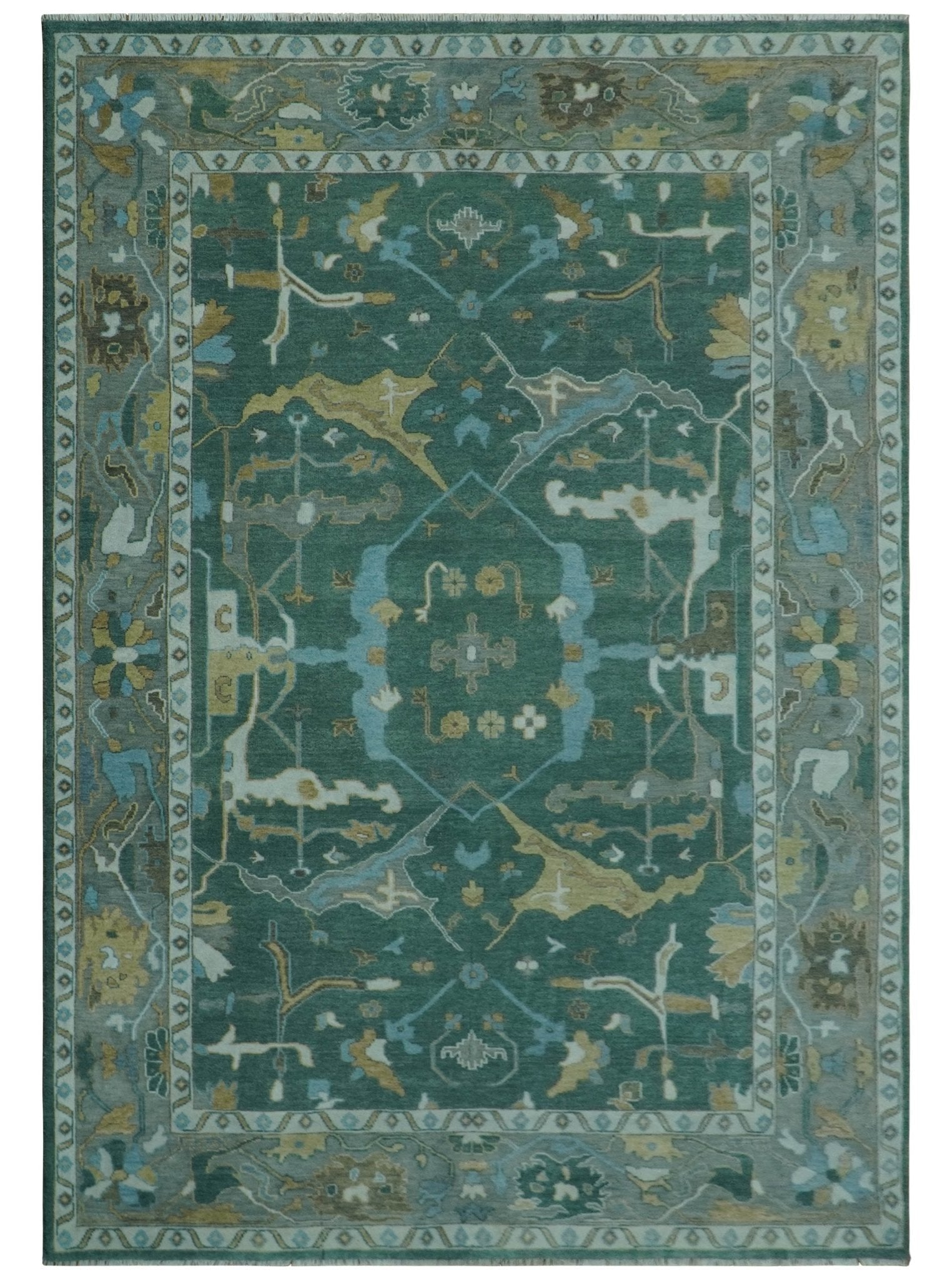 Hand Knotted Oriental Oushak Green and Gray Multi Size Wool Area Rug - The Rug Decor