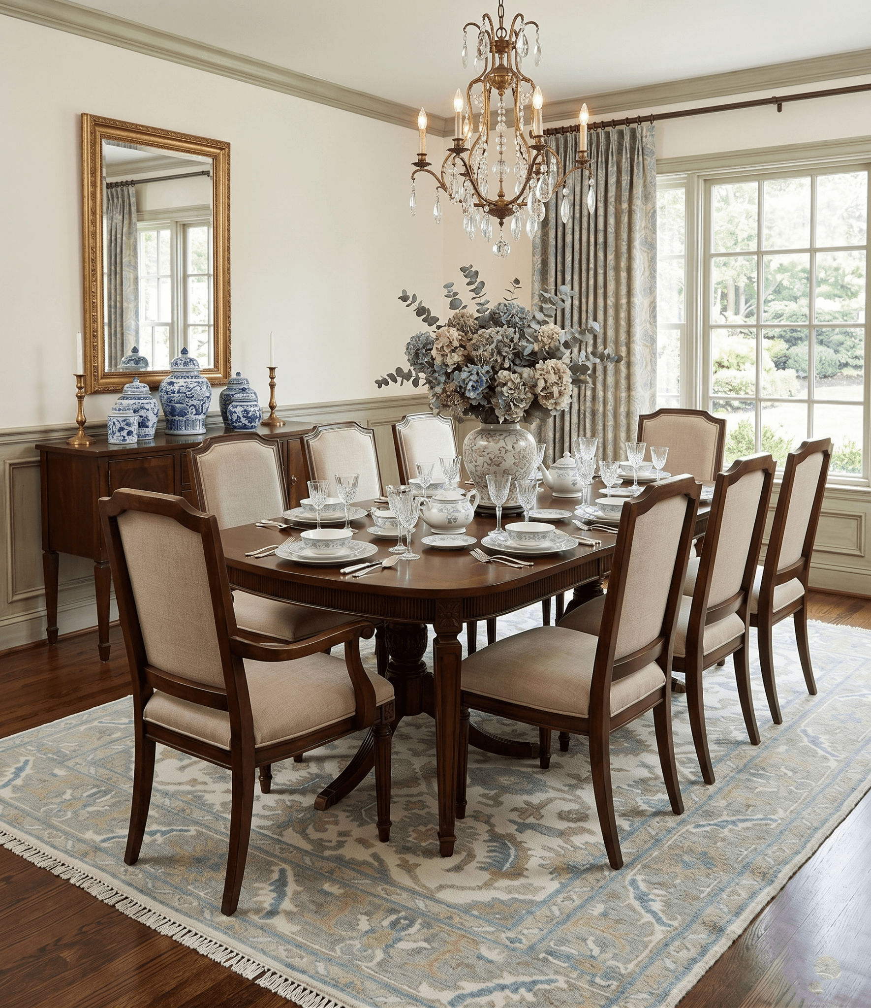 Hand Knotted Oriental Oushak Teal, Ivory and Beige Custom Made Wool Area Rug