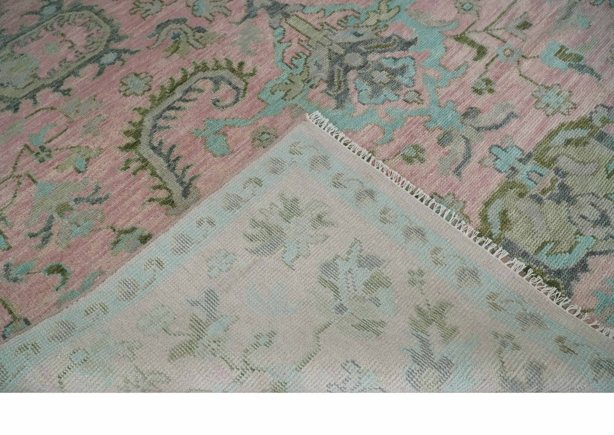 Hand Knotted Pink and Aqua Oriental Oushak Multi Size Traditional Wool Area Rug, Living Room and Bedroom Rug - The Rug Decor