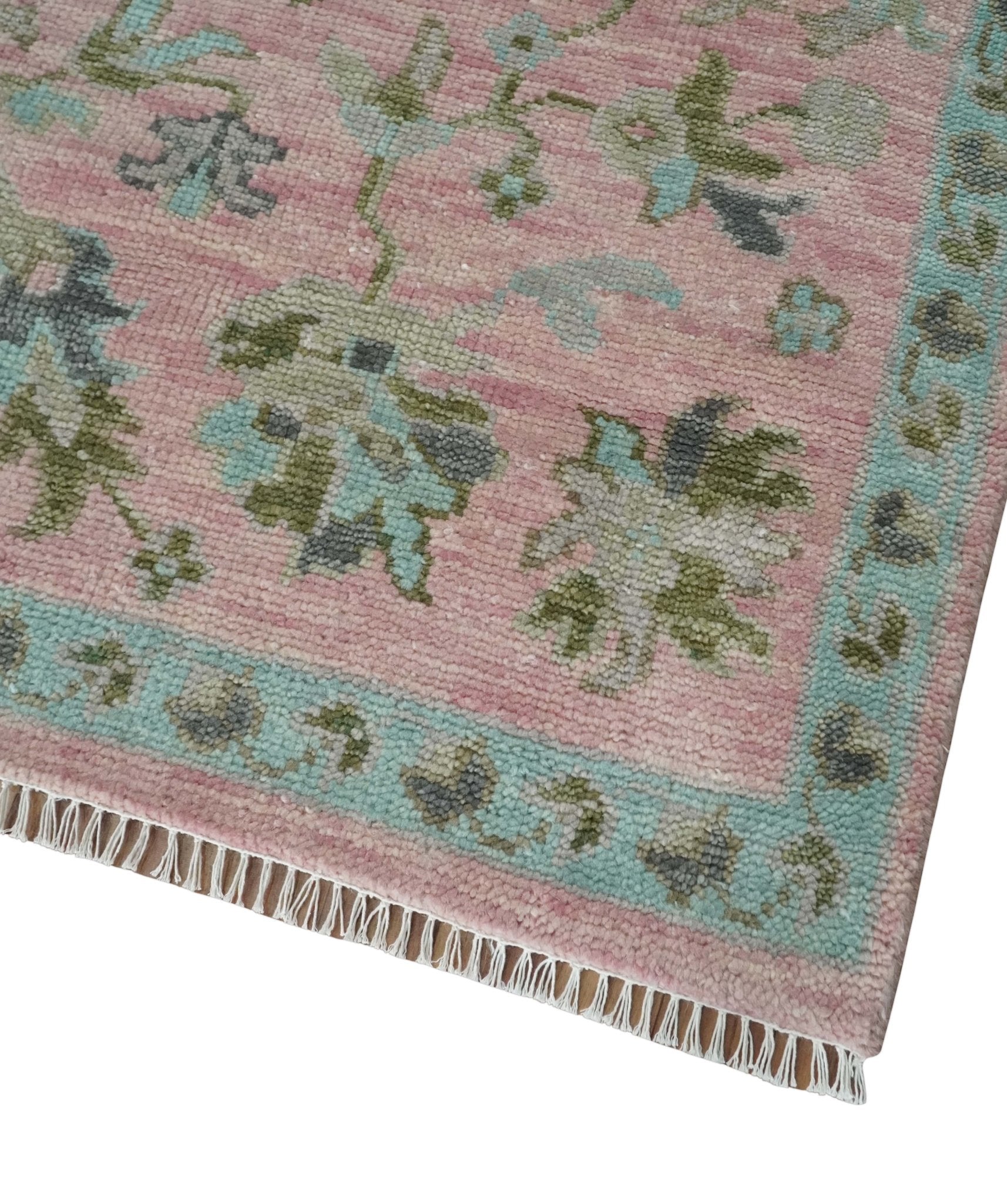Hand Knotted Pink and Aqua Oriental Oushak Multi Size Traditional Wool Area Rug, Living Room and Bedroom Rug - The Rug Decor