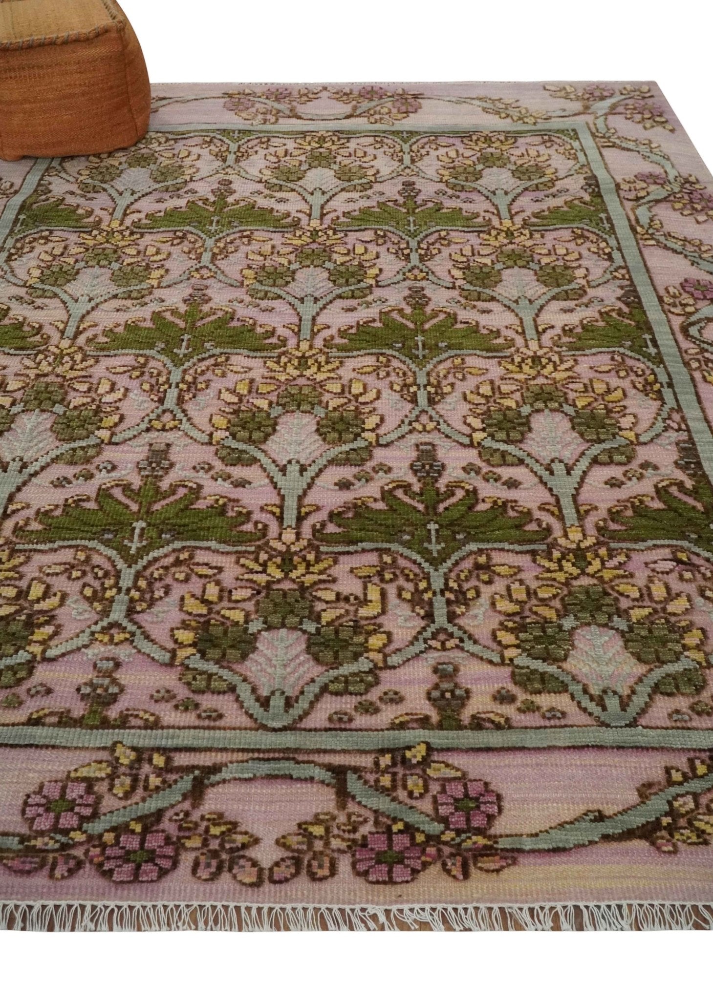 Hand Knotted Pink, Green and Beige Floral Traditional Antique Style Wool Area Rug - The Rug Decor