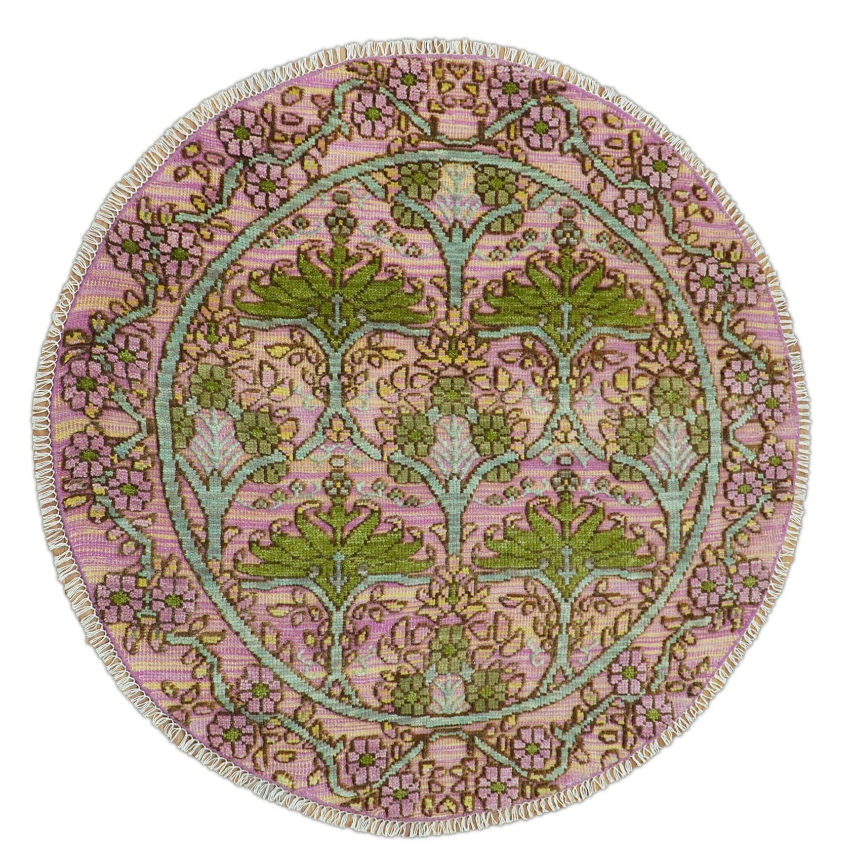 Hand Knotted Pink, Green and Beige Floral Traditional Antique Style Wool Area Rug - The Rug Decor