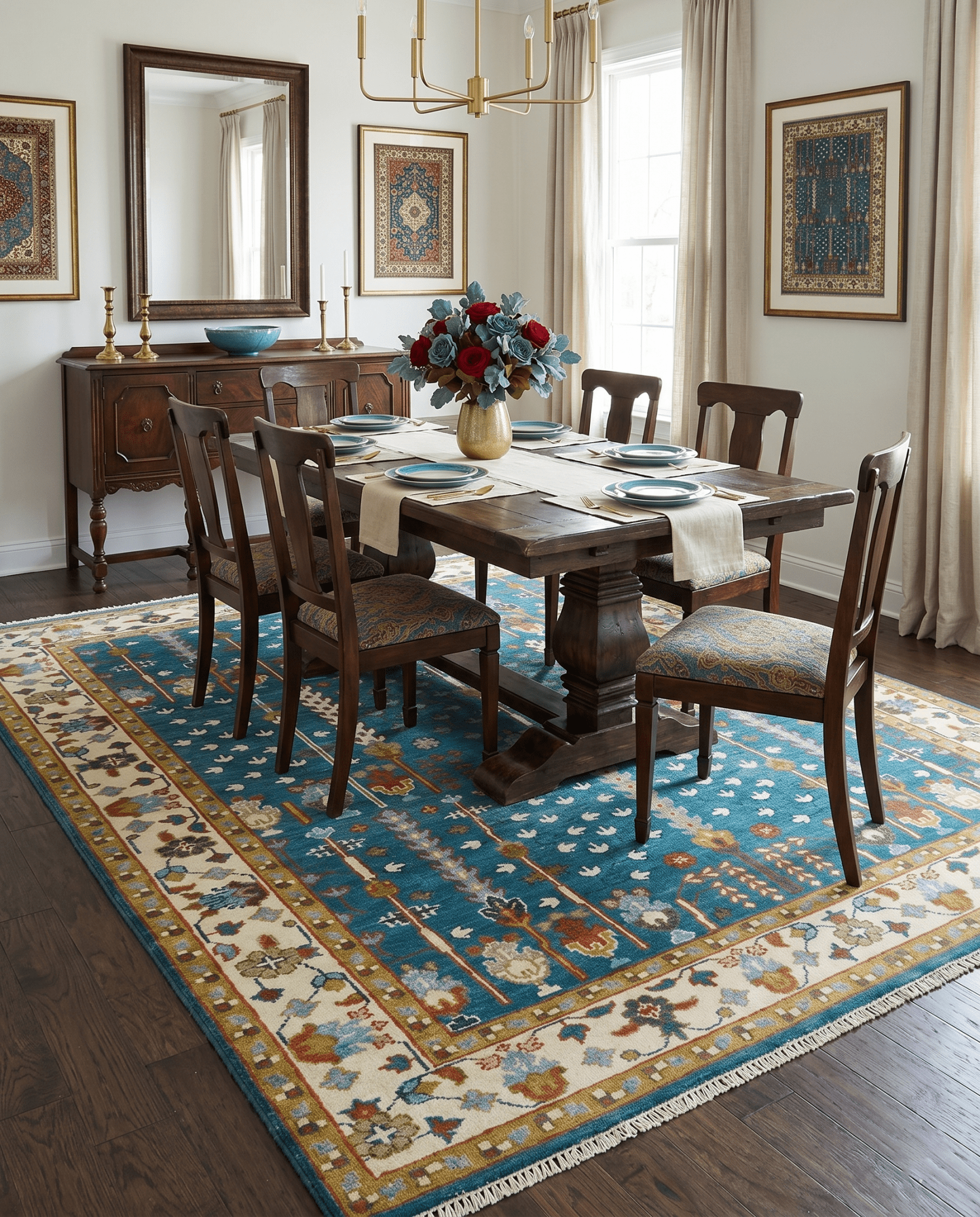 Hand Knotted Teal Blue and Ivory Traditional Vintage Style Multi size Wool Area Rug
