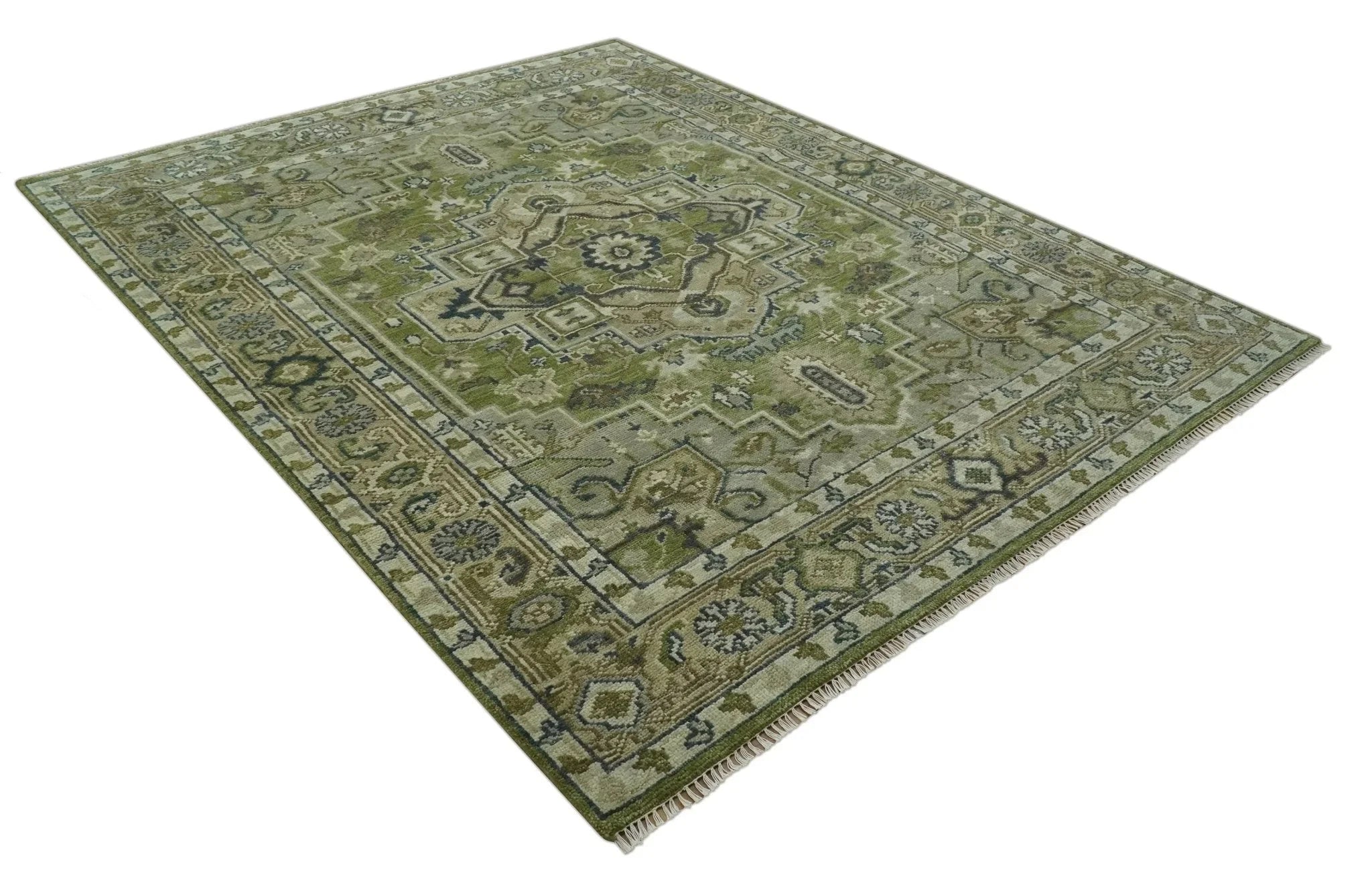 Custom Made Hand Knotted Traditional Green, Silver and Charcoal wool area rug - The Mayfair Hall