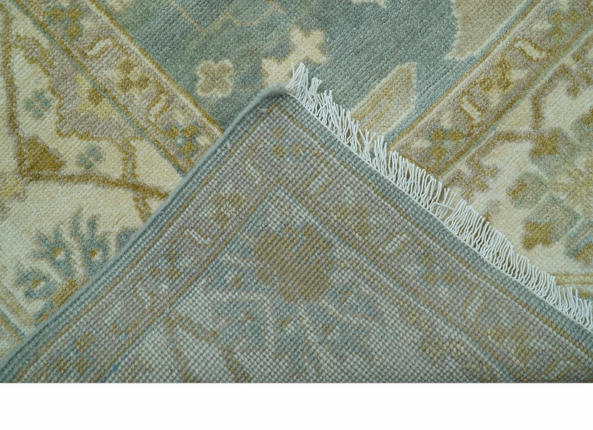 Hand Knotted Traditional Oushak Design Blue And Beige 8x10 Wool Area Rug