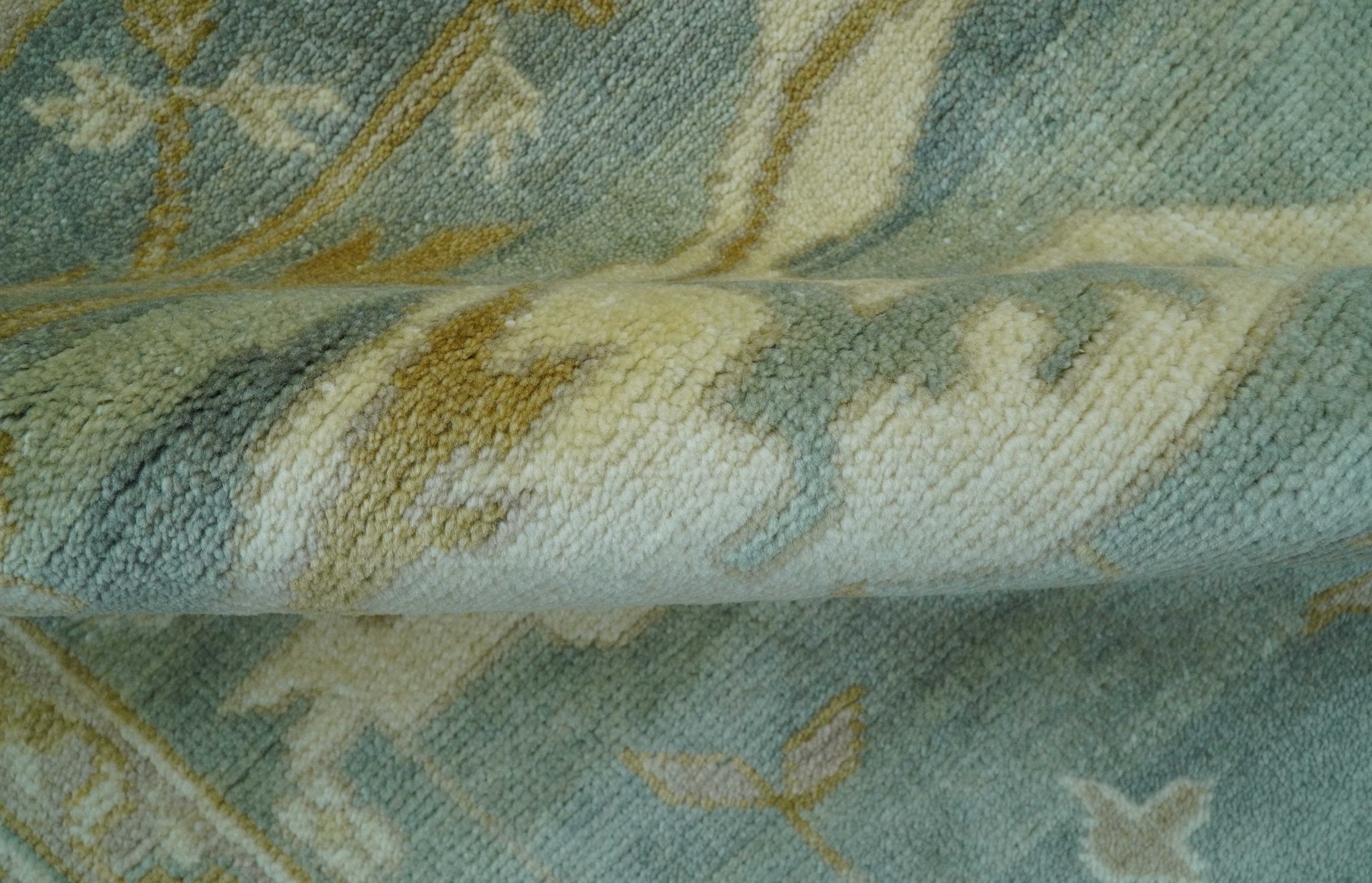 Hand Knotted Traditional Oushak Design Blue And Beige 8x10 Wool Area Rug