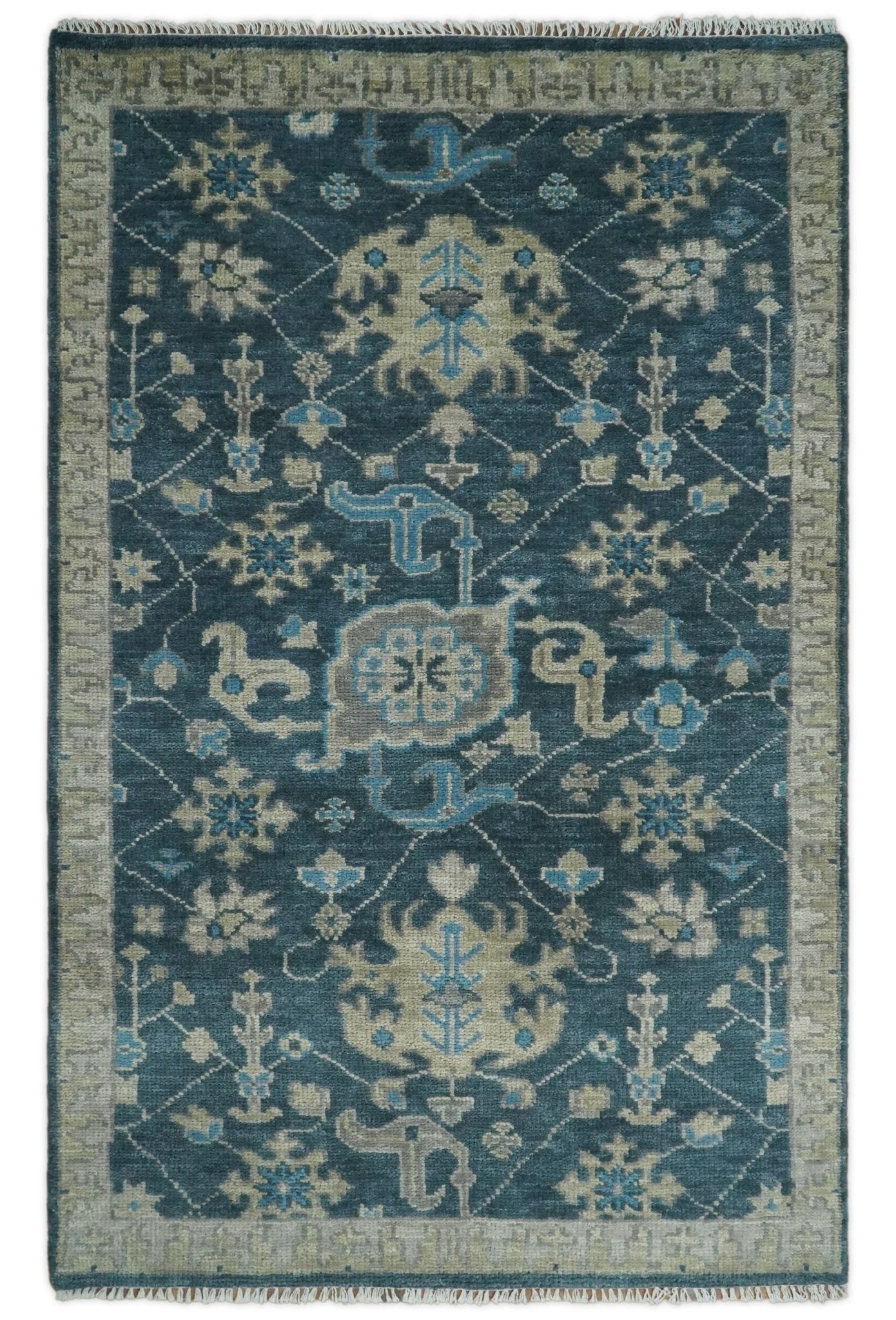 Hand Knotted Vintage Style Oriental Turkish Oushak Blue and Camel Multi Size Wool Area Rug - The Rug Decor