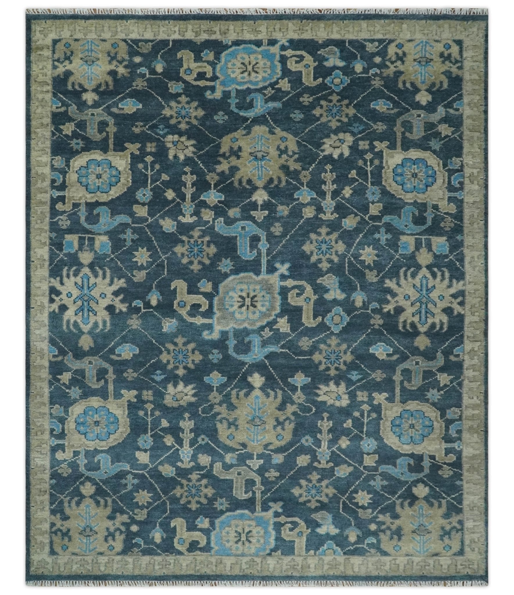Hand Knotted Vintage Style Oriental Turkish Oushak Blue and Camel Multi Size Wool Area Rug - The Rug Decor