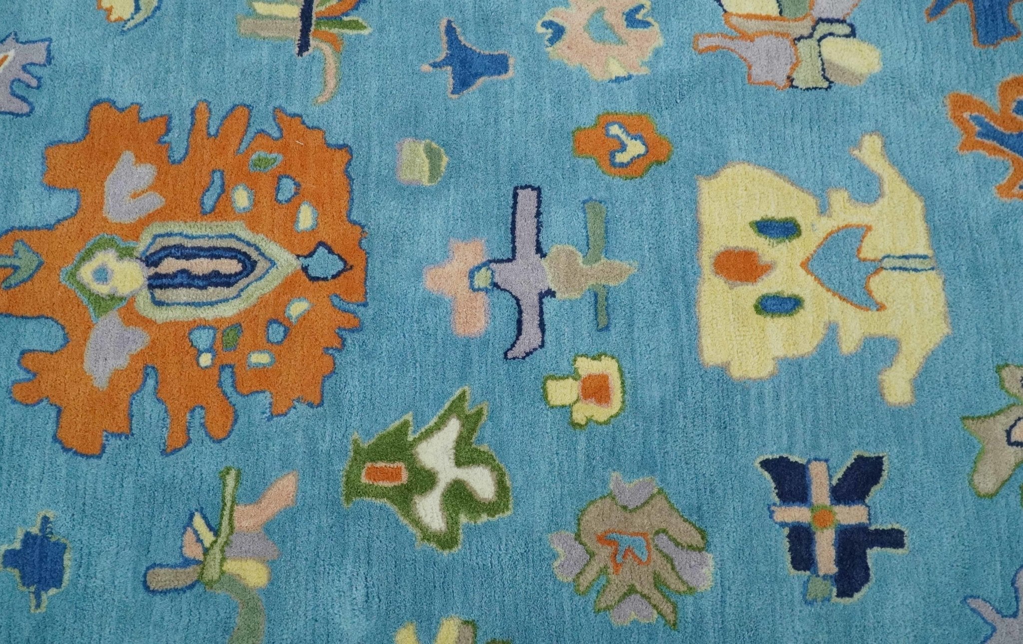 Hand Tufted Blue and Ivory Multi Size Modern Colorful Oushak Rug