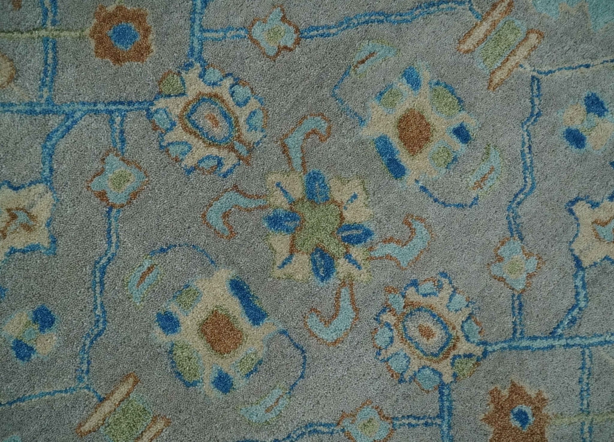 Hand Tufted Gray, Beige and Accent Blue Multi Size 8x10 Traditional Herati Design Wool Rug