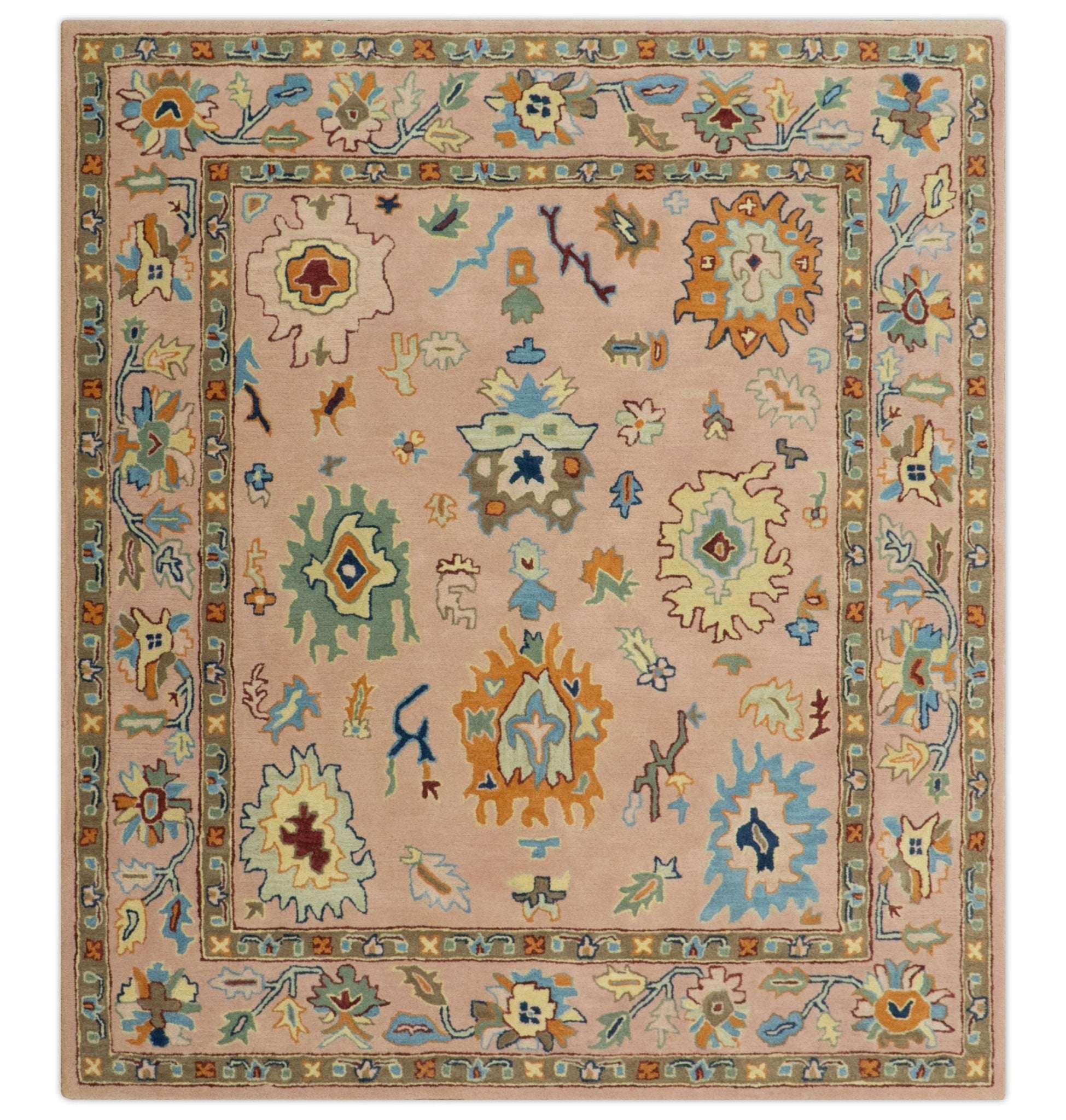 Hand Tufted Pink Peach and Gold Modern Colorful Oushak Rug, Kids, Living Room and Bedroom Rug | TRD6461 - The Rug Decor
