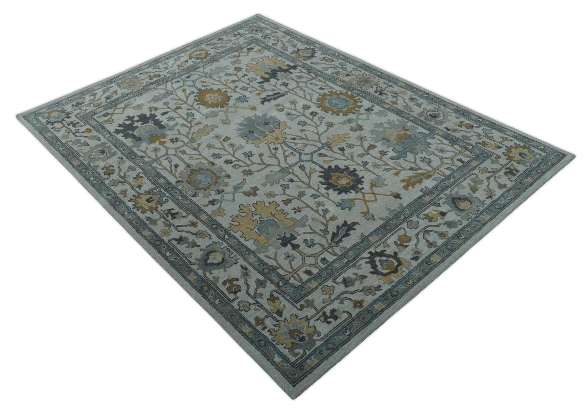Hand Tufted Silver and Blue Donegal Oushak Rug, 8x10, 9x12 Multi Size Living Room and Bedroom Rug | TRD6499 - The Rug Decor