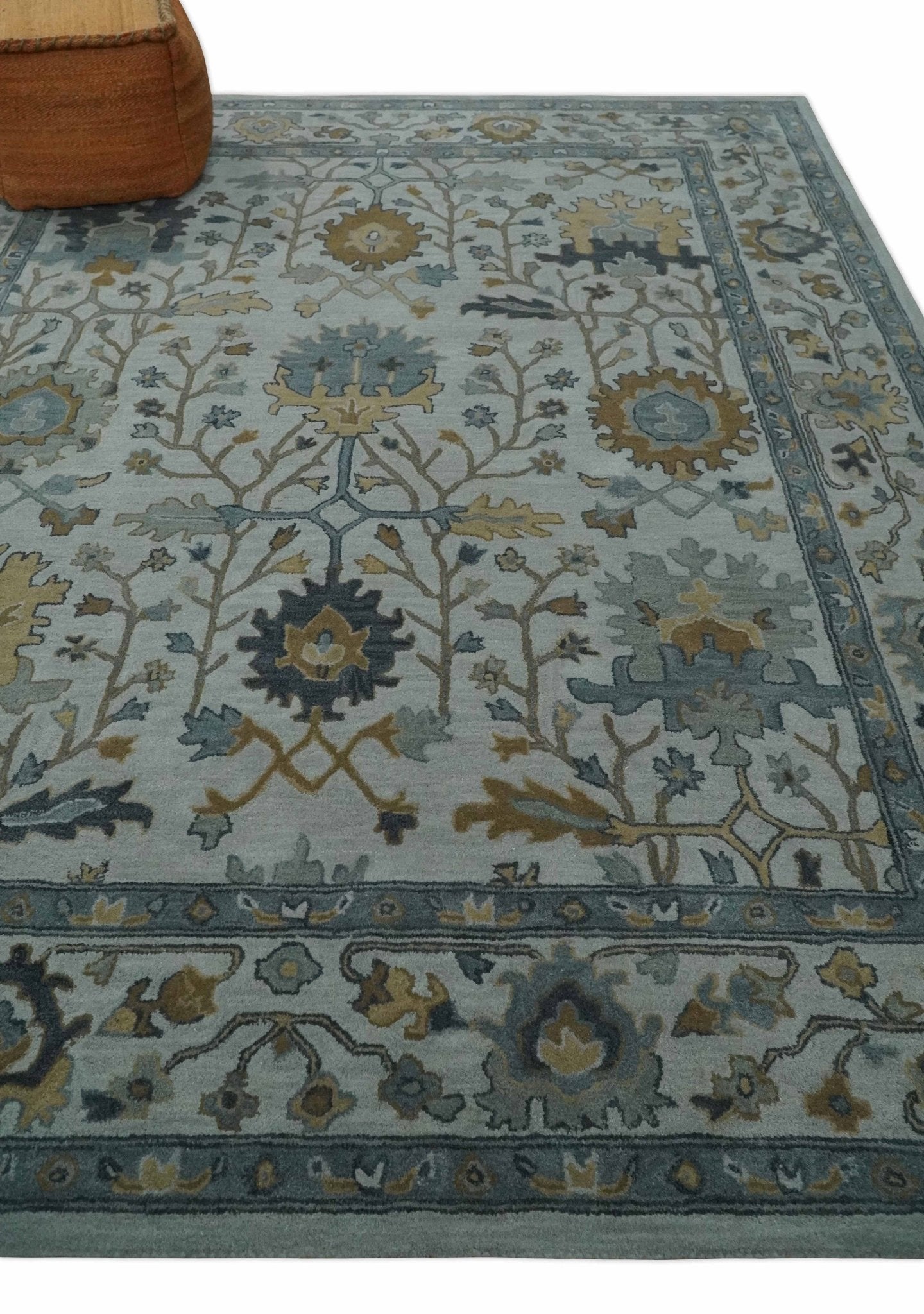 Hand Tufted Silver and Blue Donegal Oushak Rug, 8x10, 9x12 Multi Size Living Room and Bedroom Rug | TRD6499 - The Rug Decor