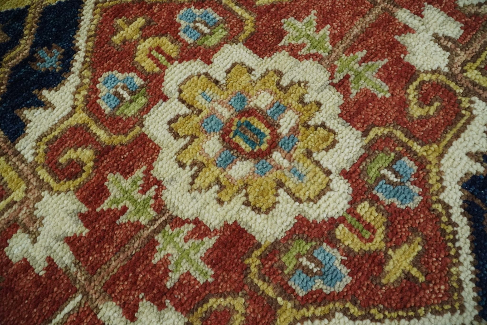Handmade 6x9 Rust and Blue Traditional Vintage Heriz Serapi Rug | TRDCP11469 - The Rug Decor
