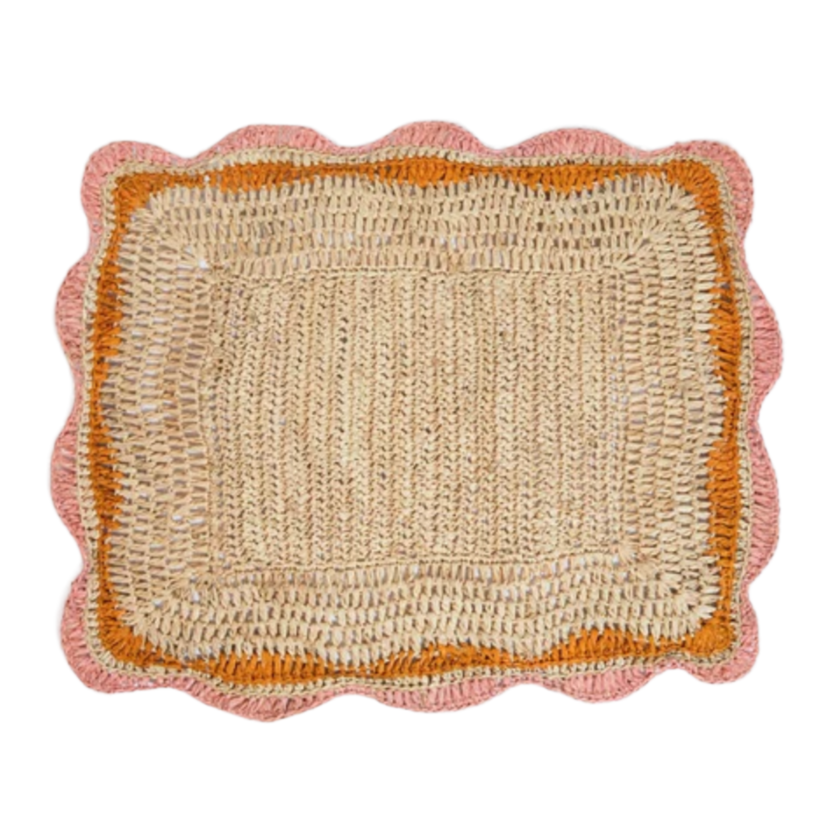 Garden Party placemats with Pink and Orange Edges, Hand Woven Rectangular Table Mat