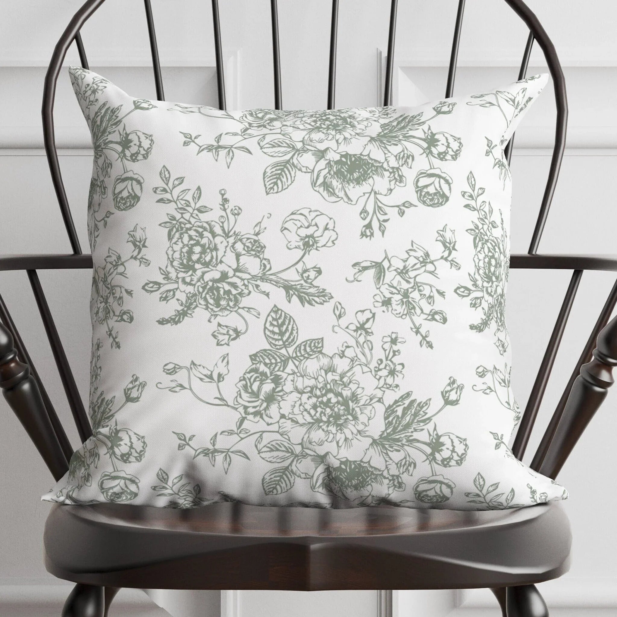 Green Floral Toile Pillow in Rosecrest - The Mayfair Hall