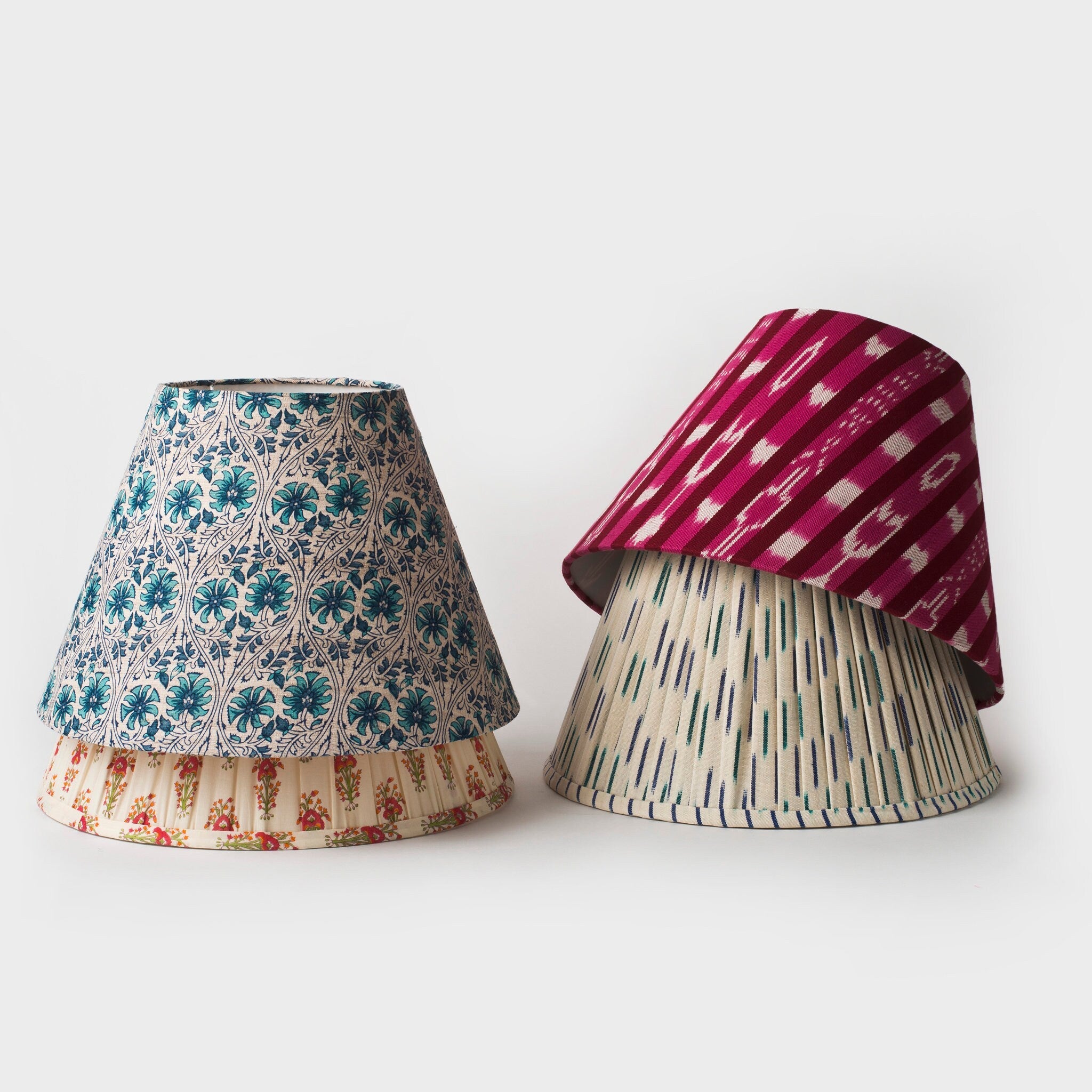 Handcrafted Blue Ikat Pleated Cotton Lampshade