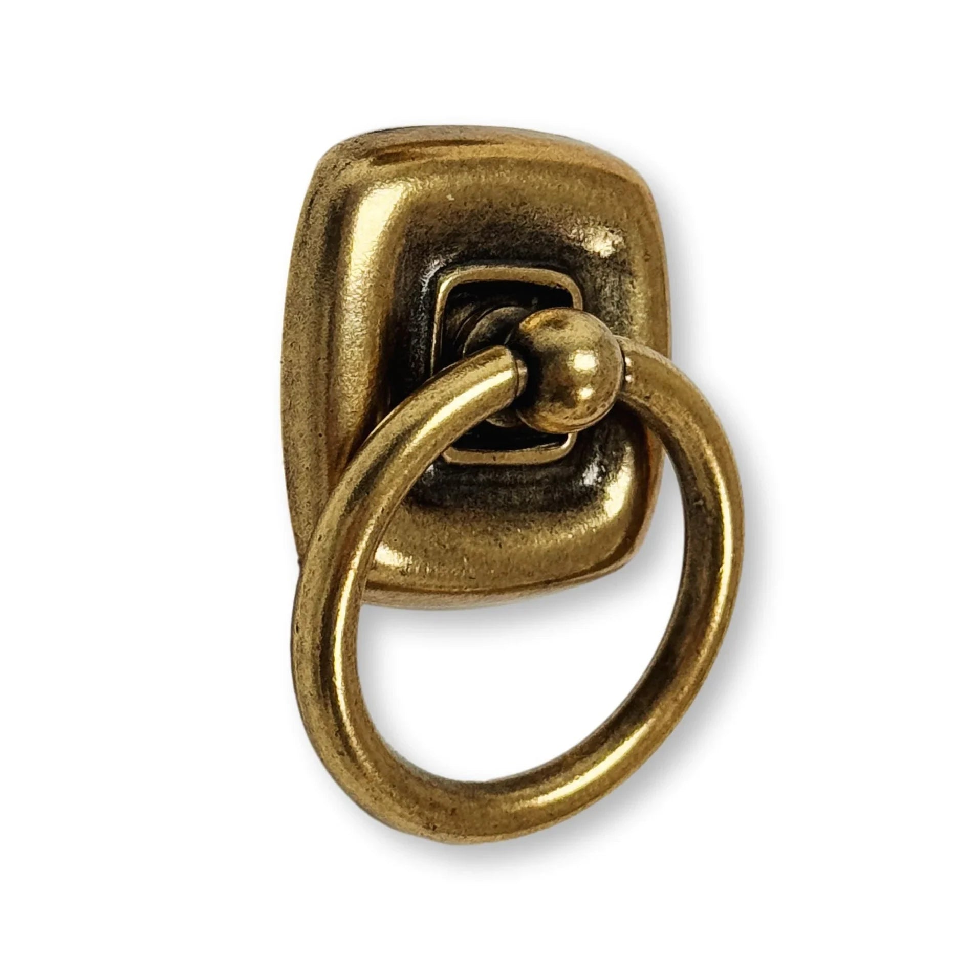 Ring Pull and Knob "Luca" Cabinet Pulls with Backplate in Antique Brass