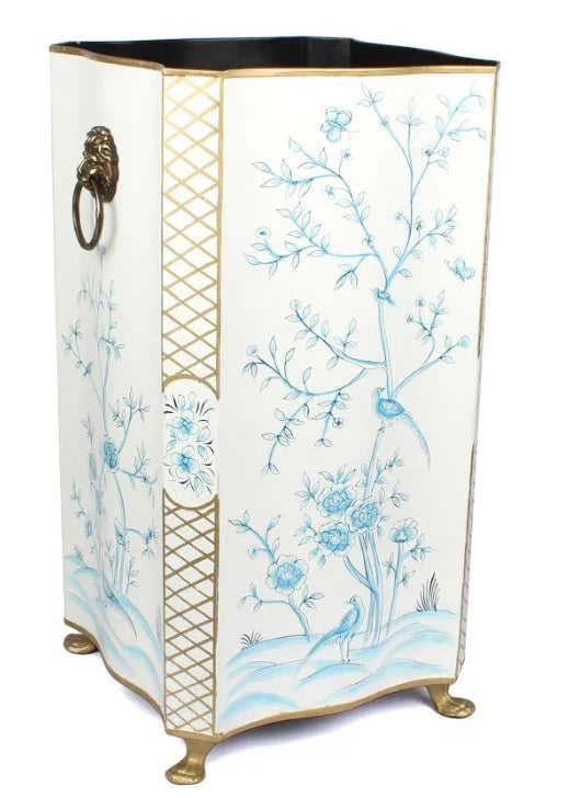 Ivory & Blue Square Chinoiserie Umbrella Stand