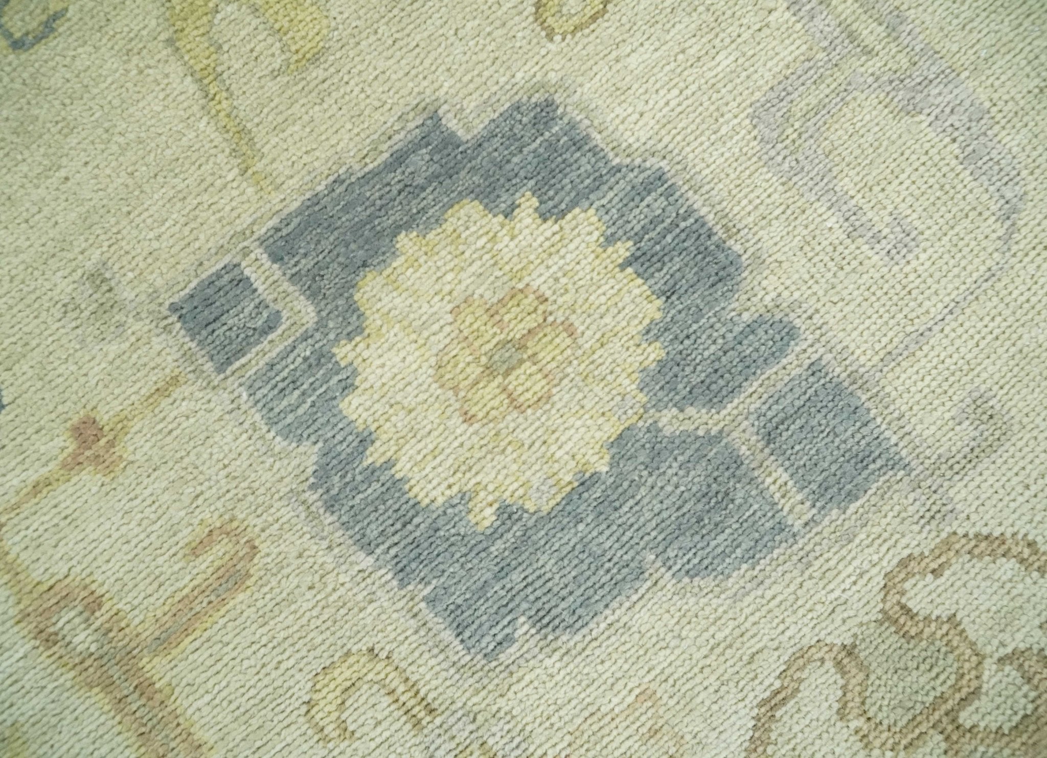Beige and Gray Hand Knotted Traditional Persian Oushak Wool Rug