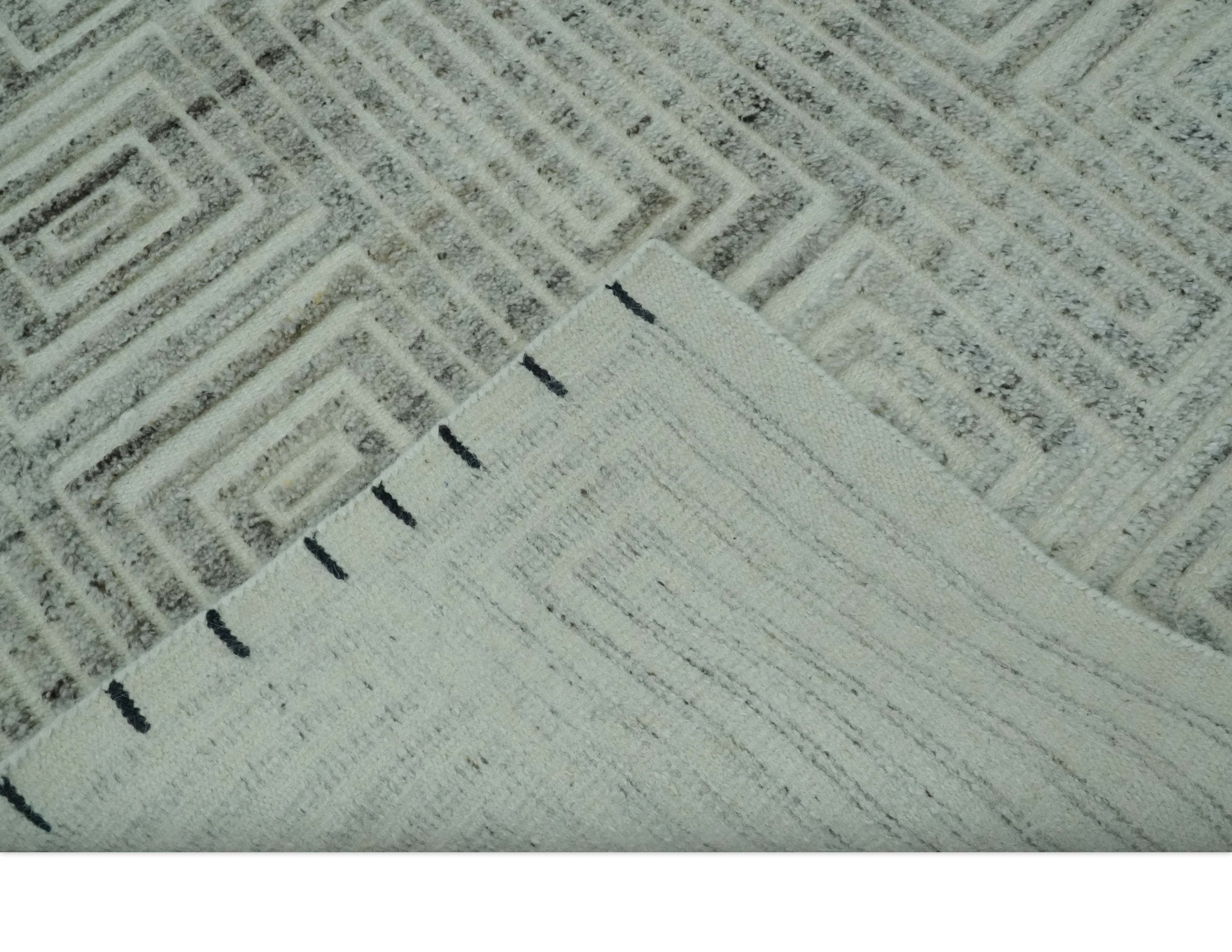 Ivory, Silver and Charcoal Modern Geometrical Puzzle Design hand knotted Custom Made wool Area Rug - The Rug Decor
