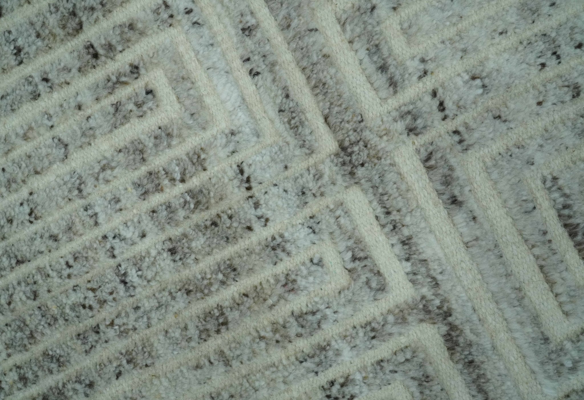 Ivory, Silver and Charcoal Modern Geometrical Puzzle Design hand knotted Custom Made wool Area Rug - The Rug Decor