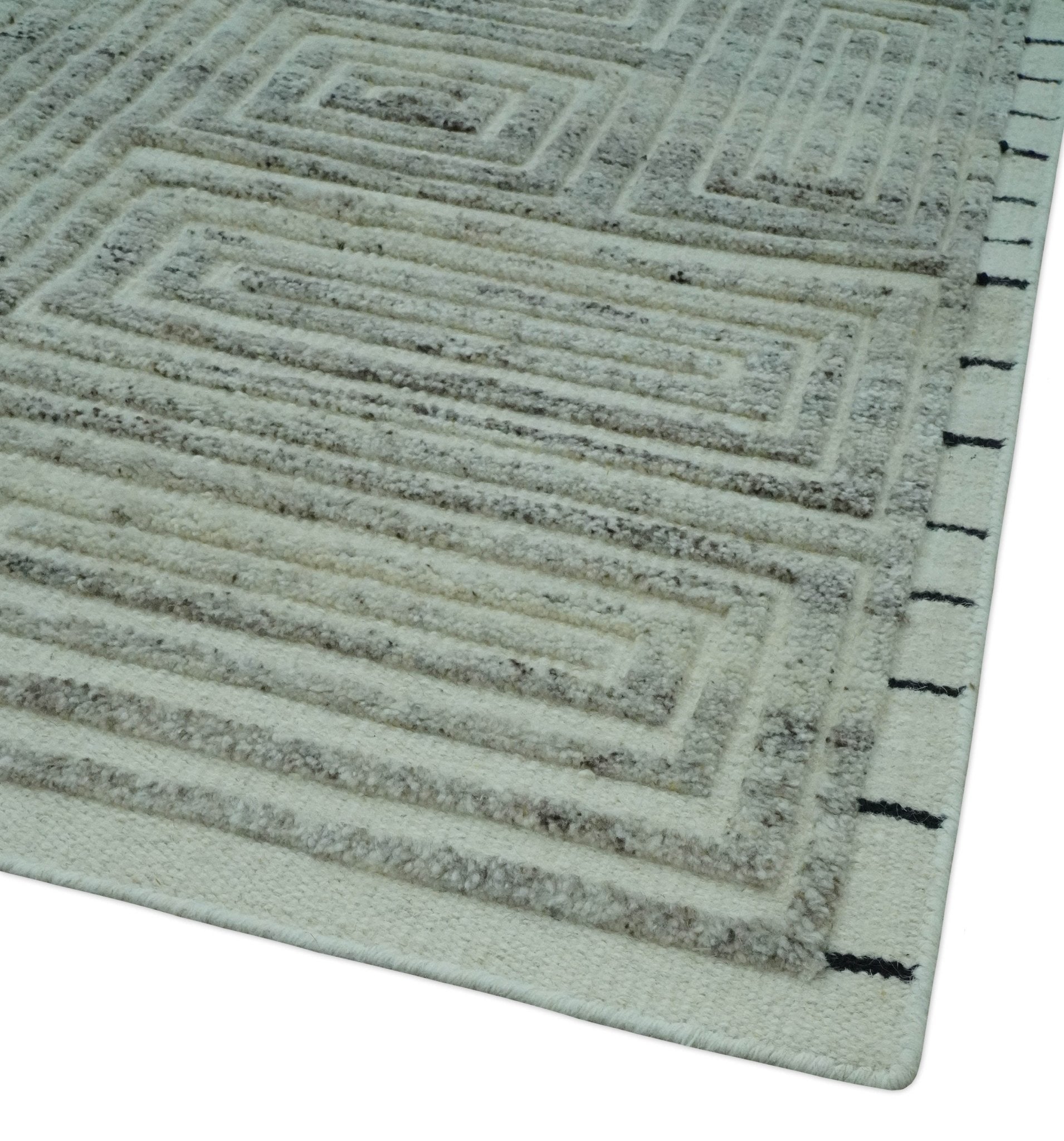 Ivory, Silver and Charcoal Modern Geometrical Puzzle Design hand knotted Custom Made wool Area Rug - The Rug Decor