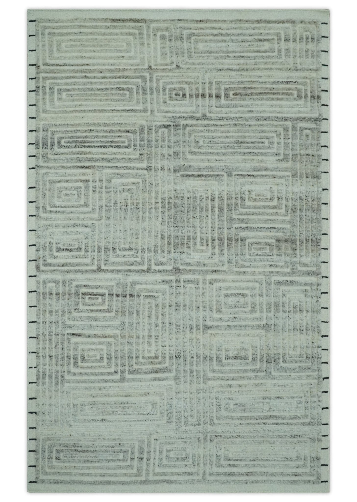 Ivory, Silver and Charcoal Modern Geometrical Puzzle Design hand knotted Custom Made wool Area Rug - The Rug Decor