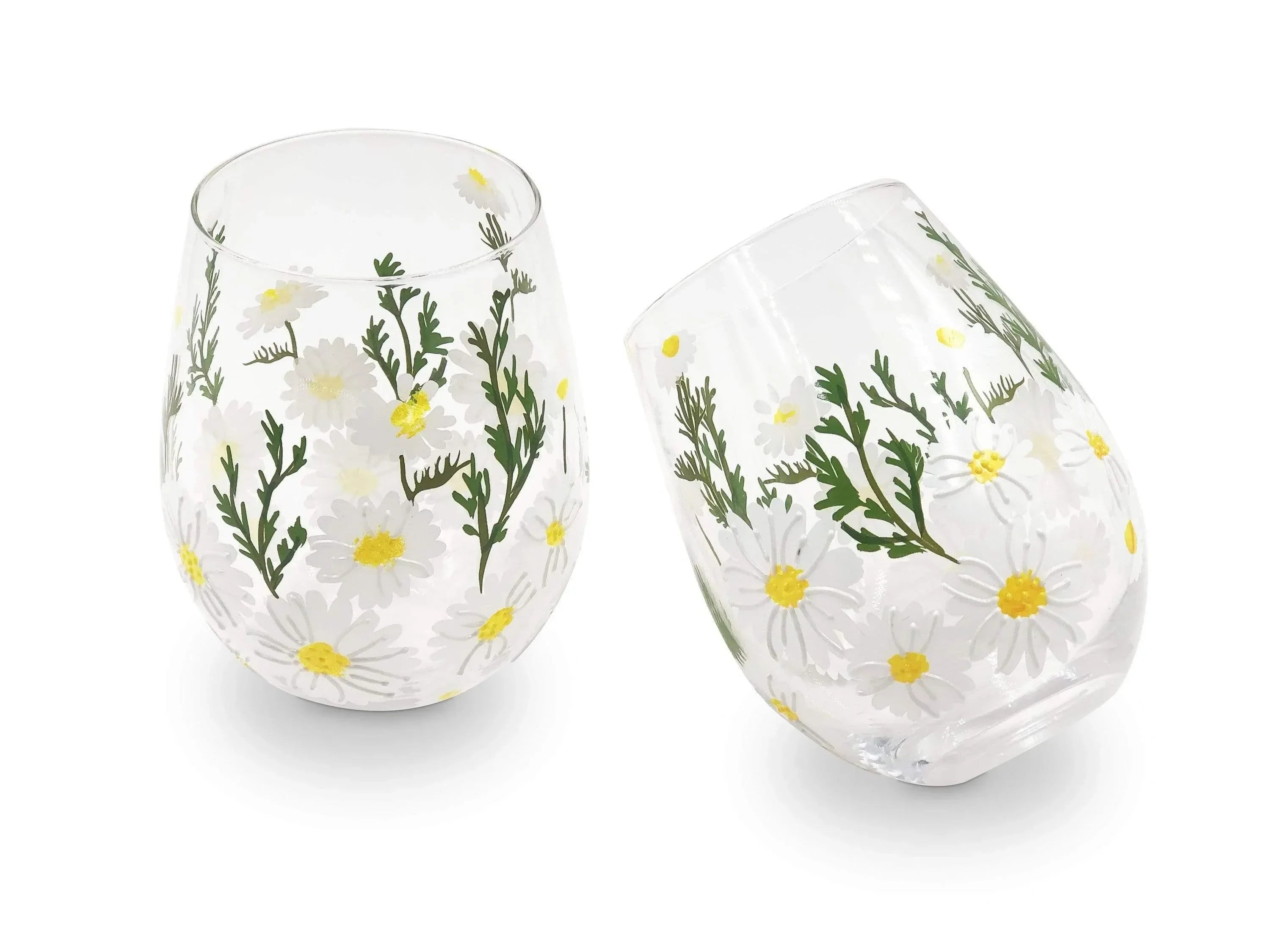 Daisy Painted Stemless Glasses