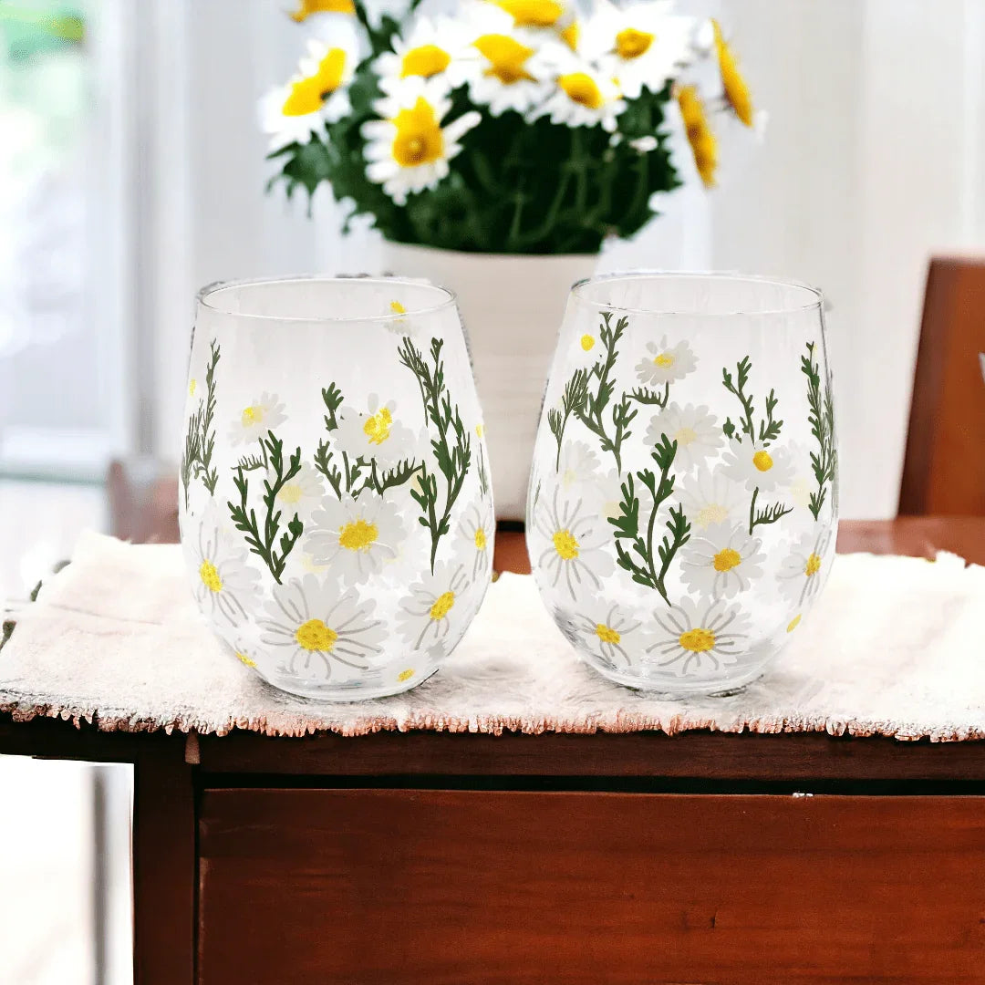 Daisy Painted Stemless Glasses - The Mayfair Hall