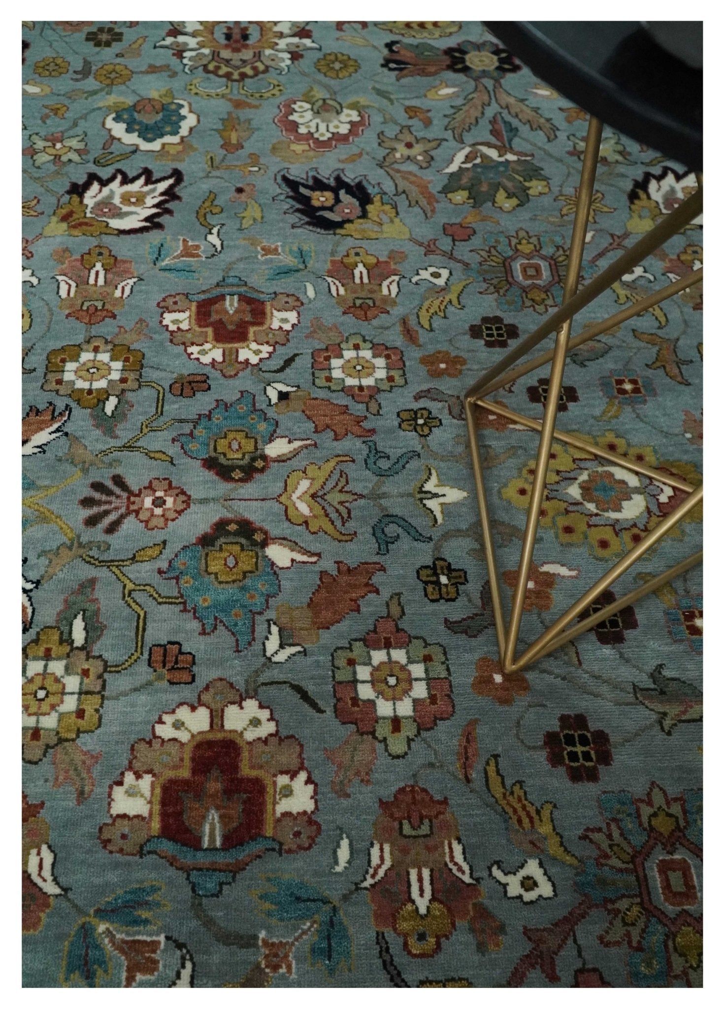 Light Blue, Ivory and Peach Turkish Design Traditional Floral 8x10 and 9x12 Hand Knotted Wool Area Rug