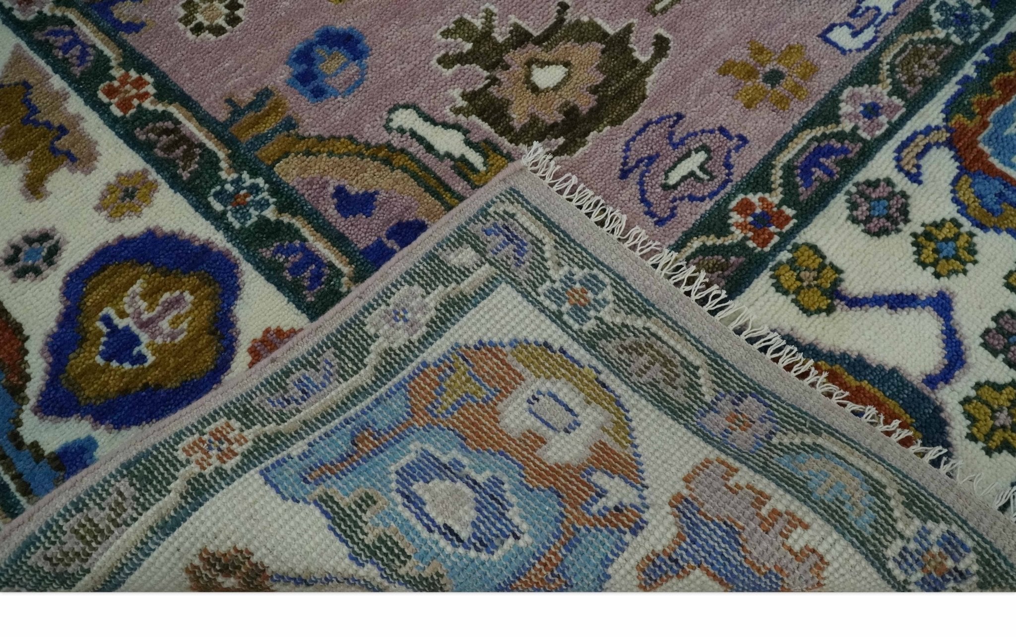 Light Purple, Ivory and Blue Hand knotted Traditional Oushak Multi Size wool Area Rug - The Rug Decor