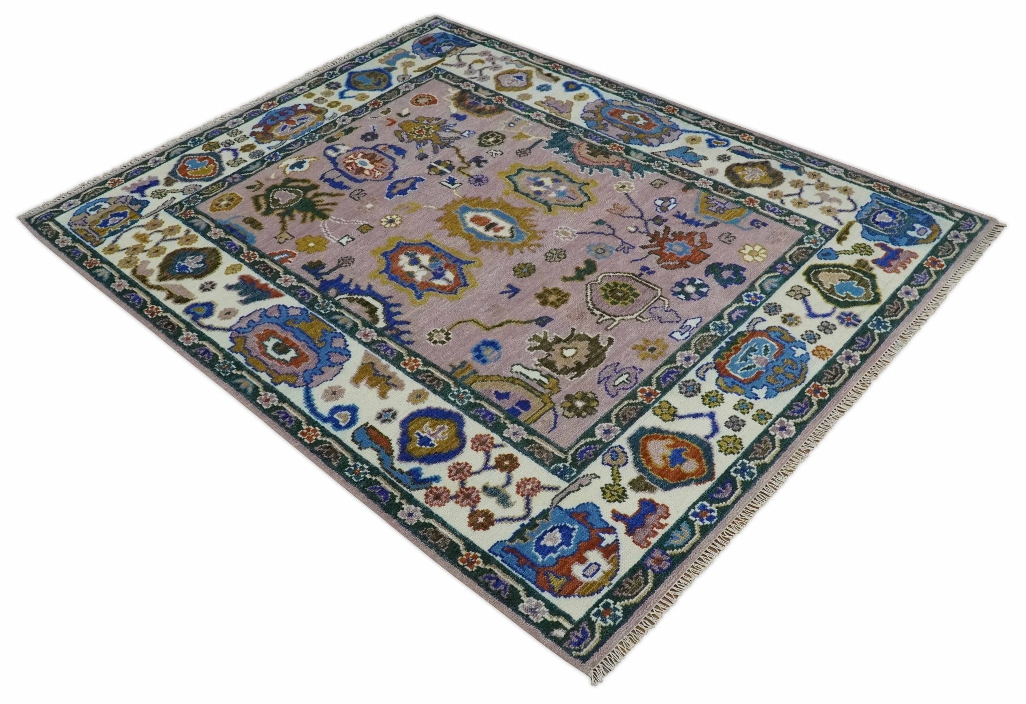 Light Purple, Ivory and Blue Hand knotted Traditional Oushak Multi Size wool Area Rug - The Rug Decor