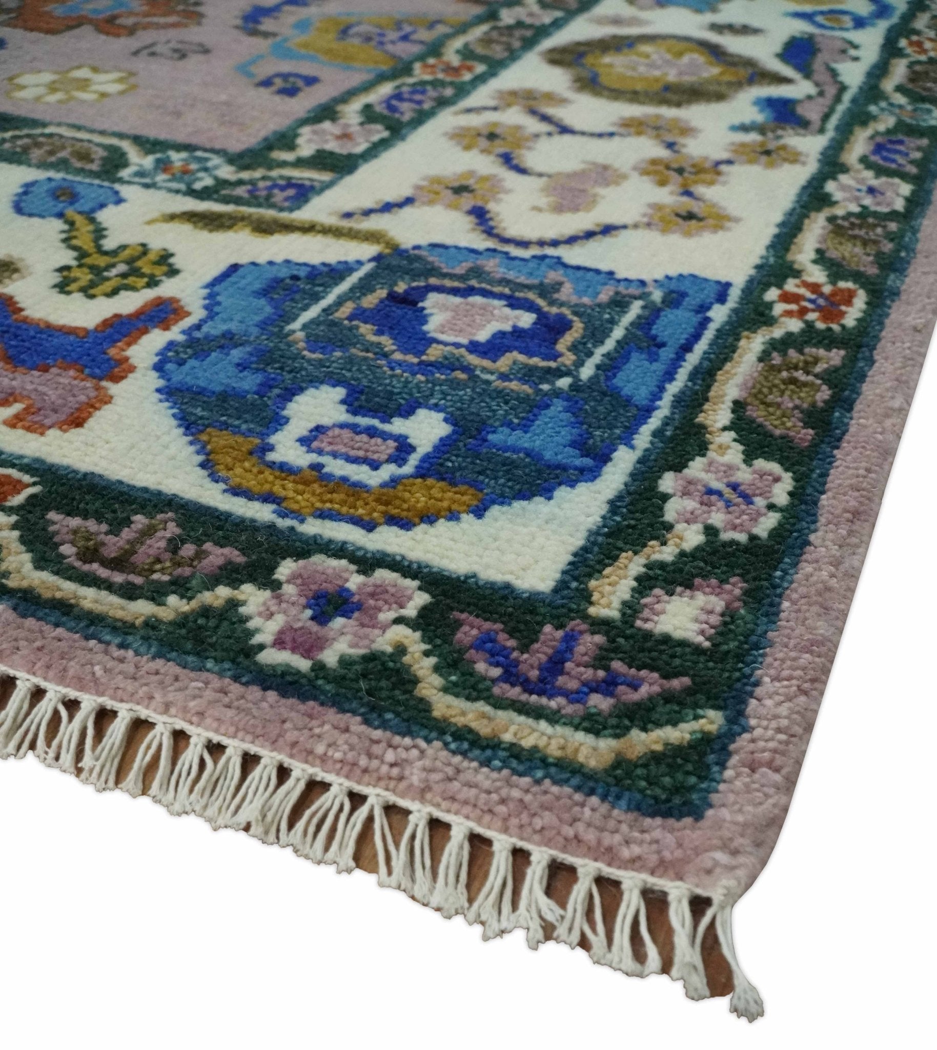 Light Purple, Ivory and Blue Hand knotted Traditional Oushak Multi Size wool Area Rug - The Rug Decor