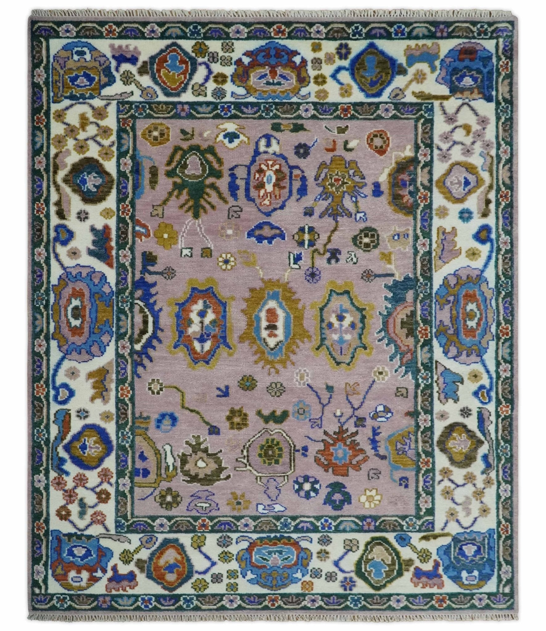 Light Purple, Ivory and Blue Hand knotted Traditional Oushak Multi Size wool Area Rug - The Rug Decor