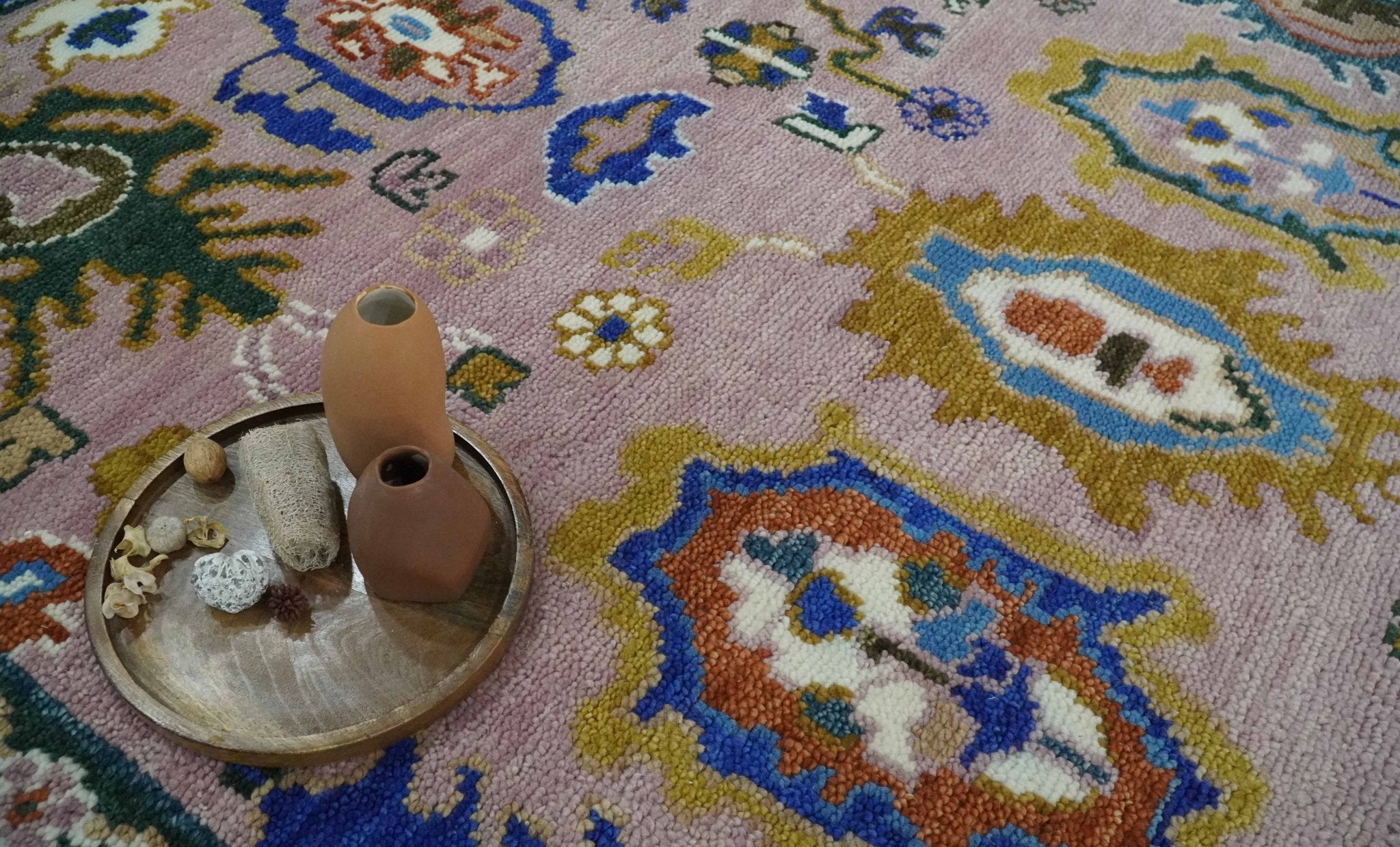 Light Purple, Ivory and Blue Hand knotted Traditional Oushak Multi Size wool Area Rug - The Rug Decor