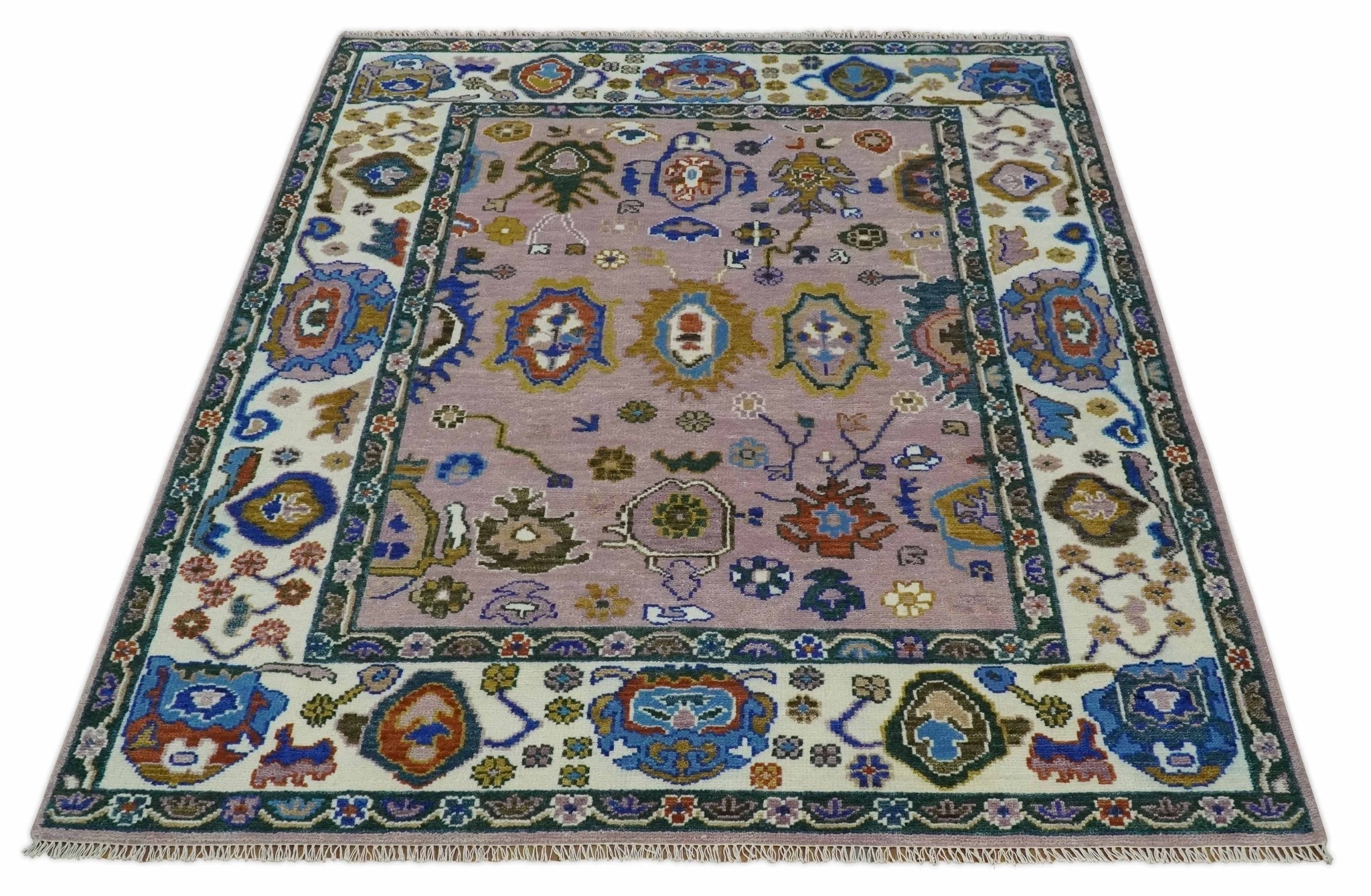 Light Purple, Ivory and Blue Hand knotted Traditional Oushak Multi Size wool Area Rug - The Rug Decor