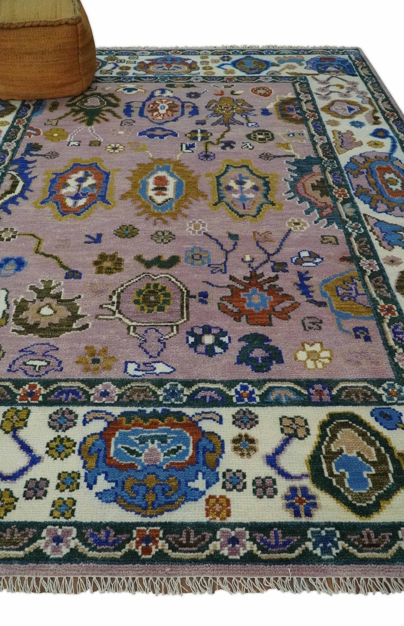 Light Purple, Ivory and Blue Hand knotted Traditional Oushak Multi Size wool Area Rug - The Rug Decor