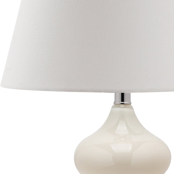 Eva Double Gourd Glass Table Lamp in Pearl with Off White Cotton Shade (Set of 2)