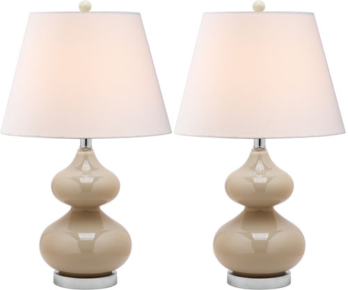 Eva Glass Double Gourd Table Lamp in Taupe with Off White Cotton Shade (Set of 2)
