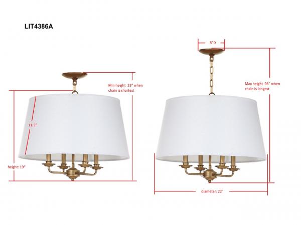 Kimball Adjustable Pendant Lighting in Gold with Off-White Cotton Shade